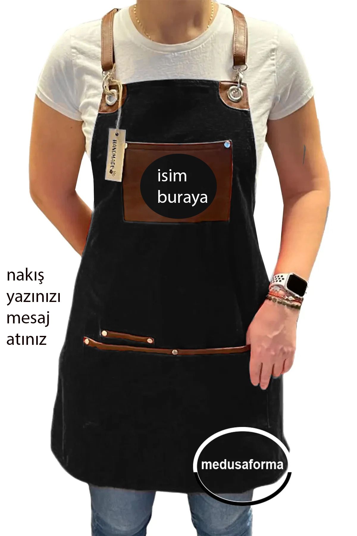 medusaforma Çapraz Askılı Mutfak Önlüğü Master Şef Cafe Restaurant Chef Garson Barmen Aşçı Kuaför Barista Önlük