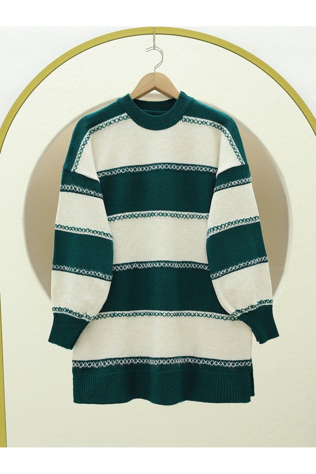 Modamorfo-Cross Stripe Patterned Knitwear Tunic 1