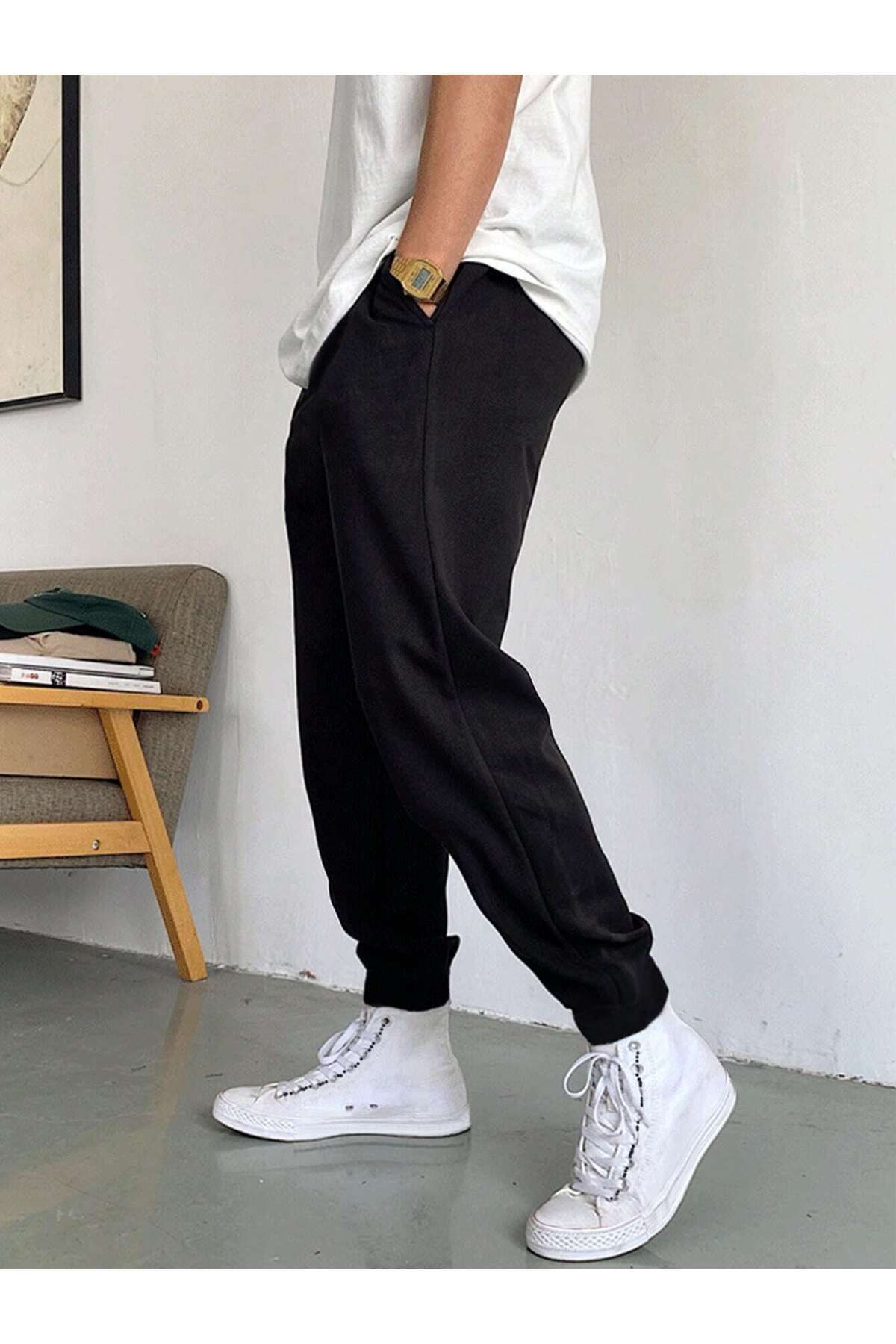 LUMİZA-Men's Black Slim Fit Jogger Sweatpants 4