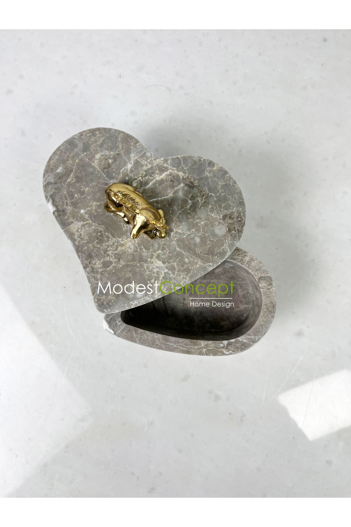 Modestmar-Gray Marble Heart Bowl with Gold Deer Object 7