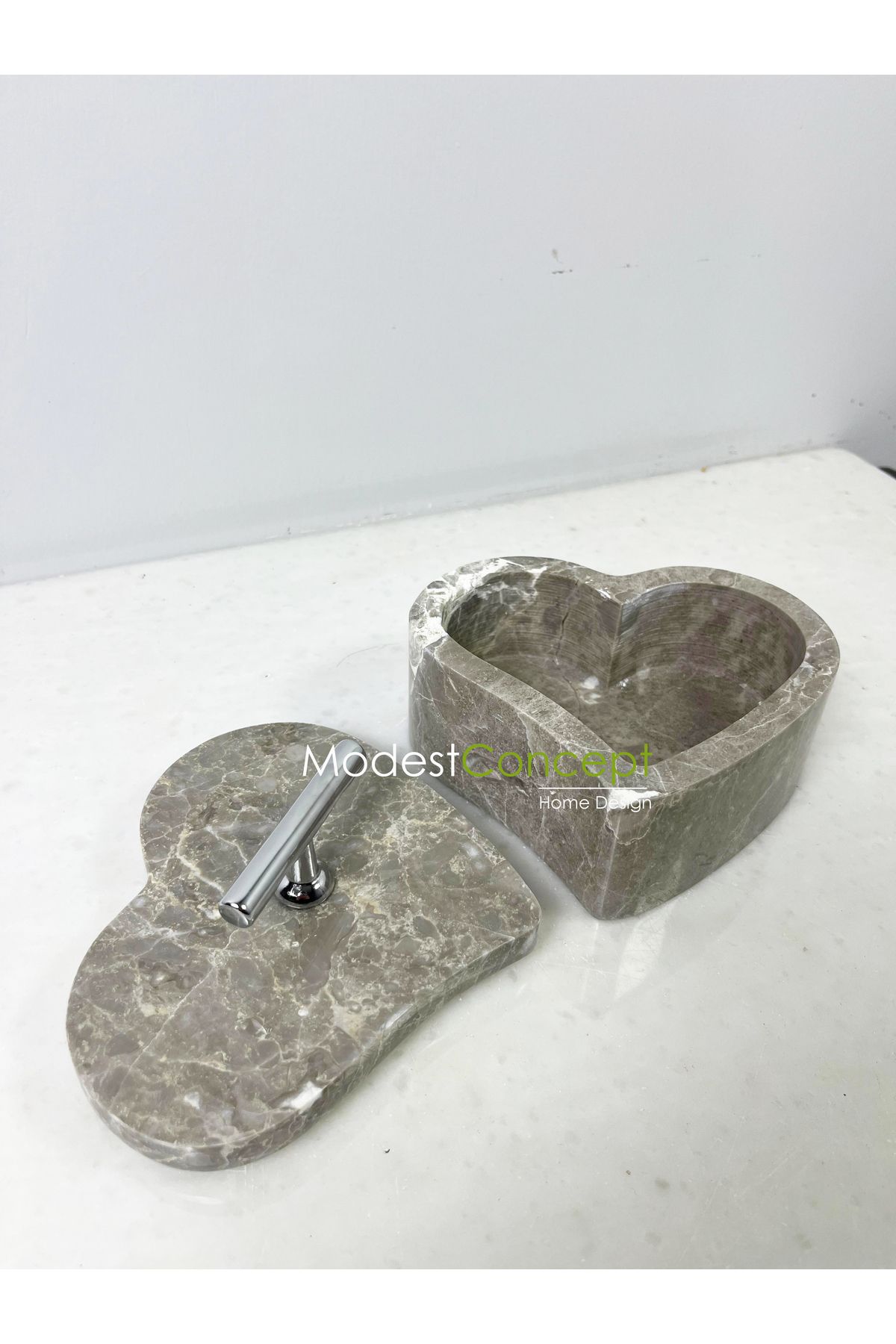 Modestmar-Gray Marble Heart Bowl Silver Handle 7
