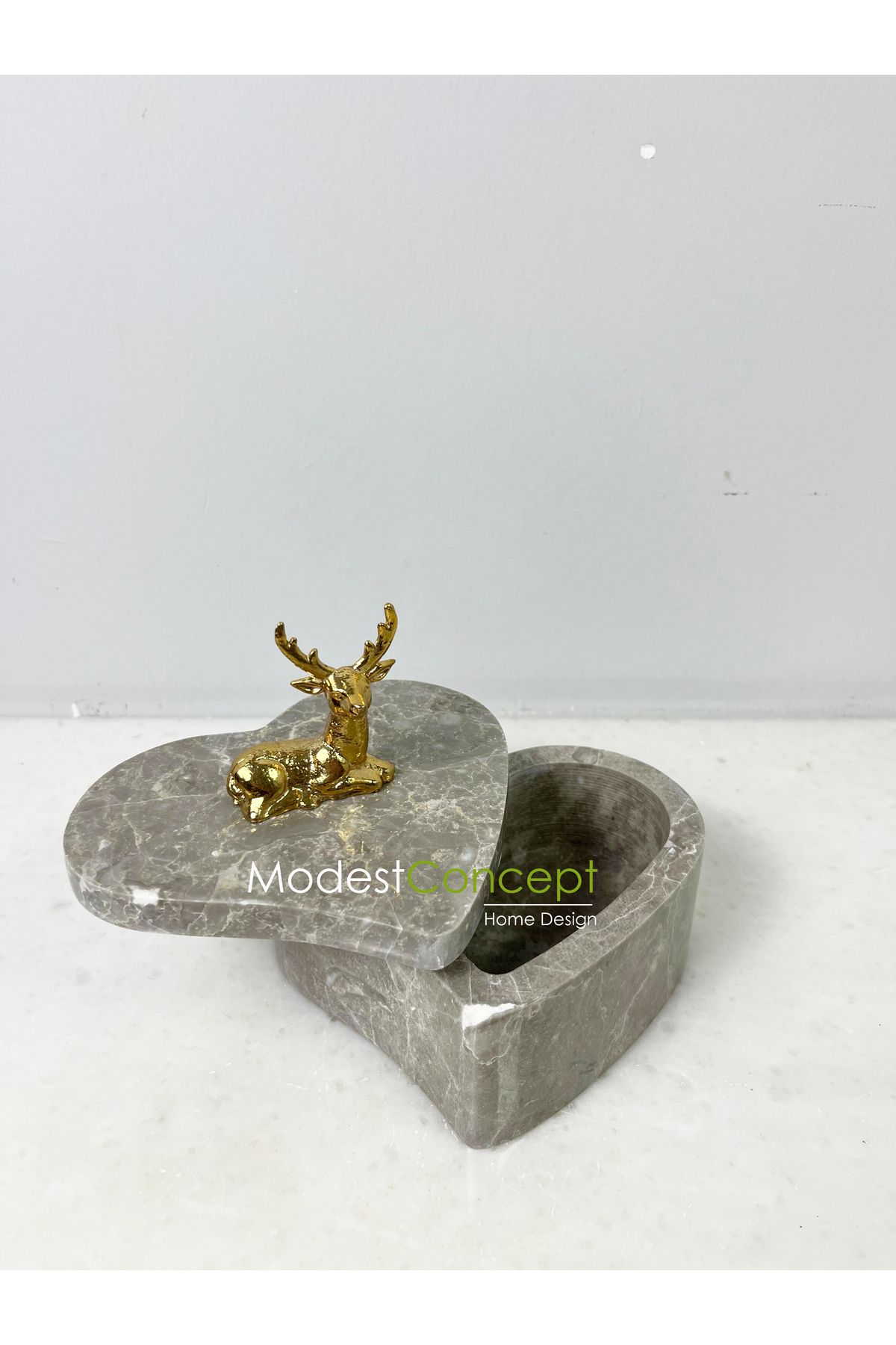 Modestmar-Gray Marble Heart Bowl with Gold Deer Object 6