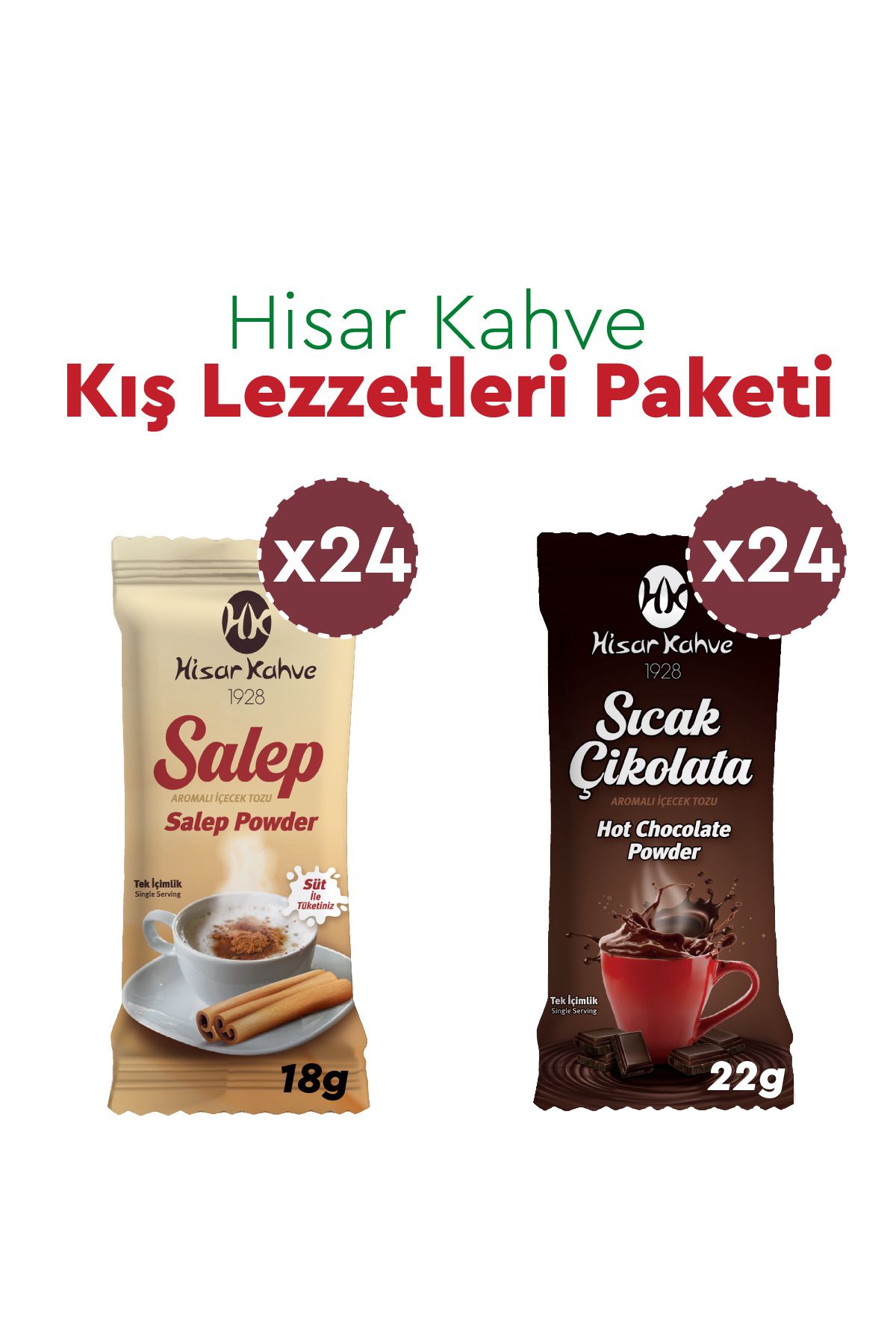 Hisar Kahve Kış Lezzetleri Paketi (18g x24 Salep, 22g x24 Sıcak Çikolata)