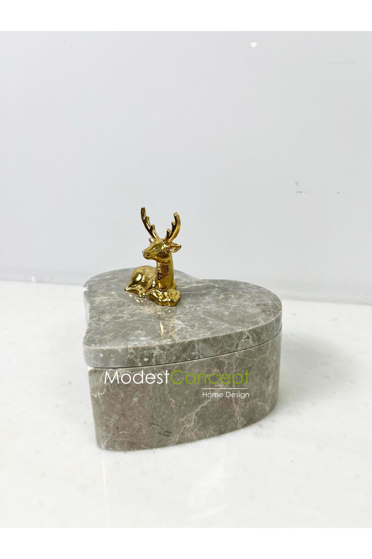 Modestmar-Gray Marble Heart Bowl with Gold Deer Object 5