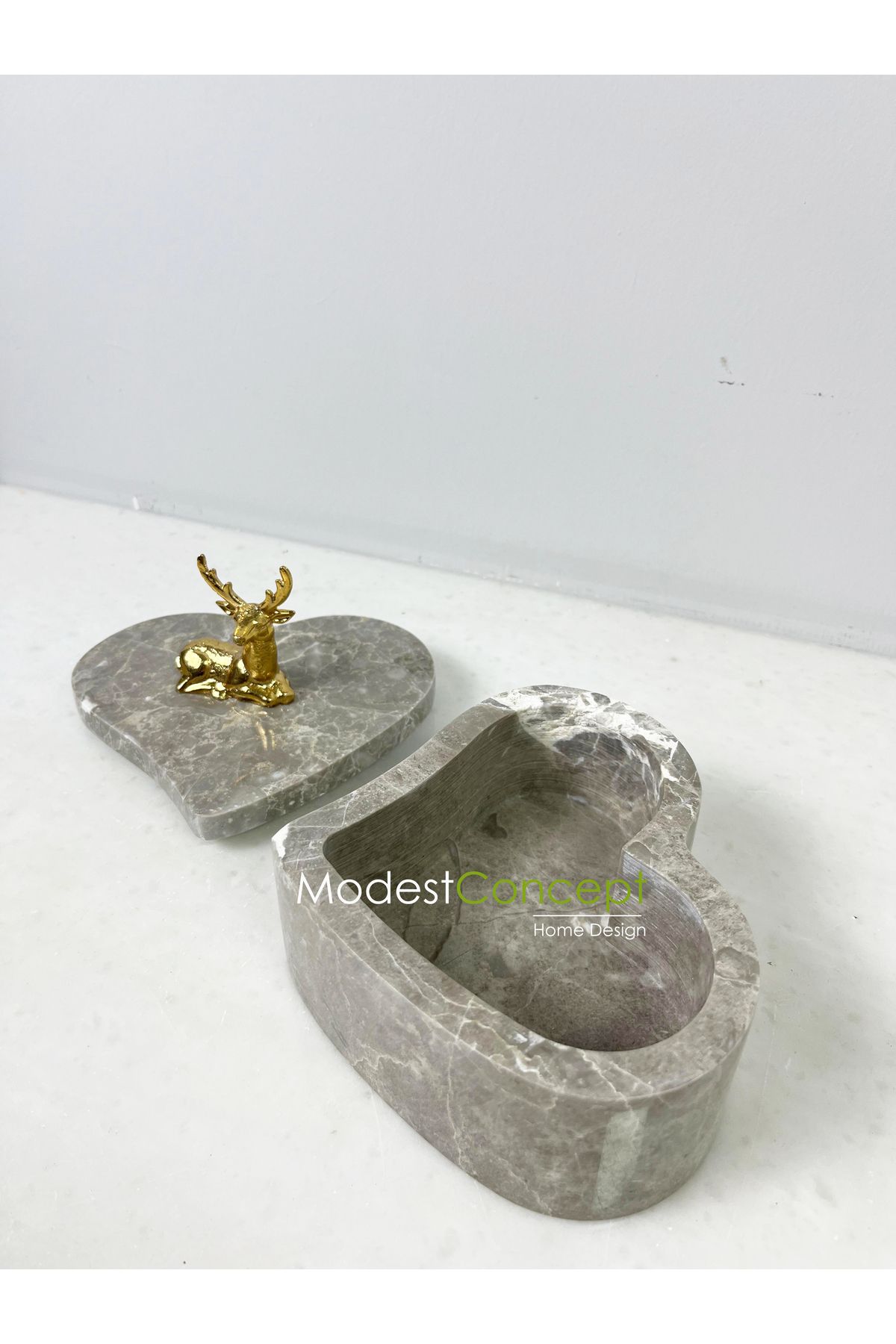 Modestmar-Gray Marble Heart Bowl with Gold Deer Object 4