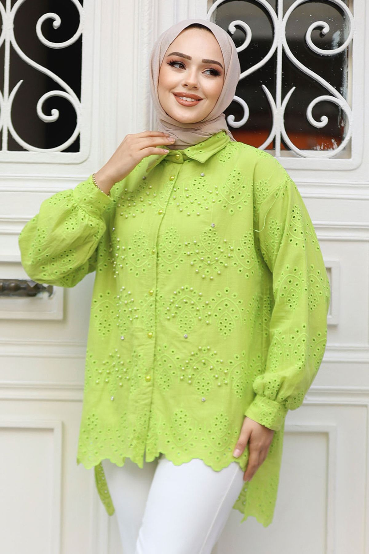 Neva Style-Mint Laced Hijab Tunic - 13512Mint 1