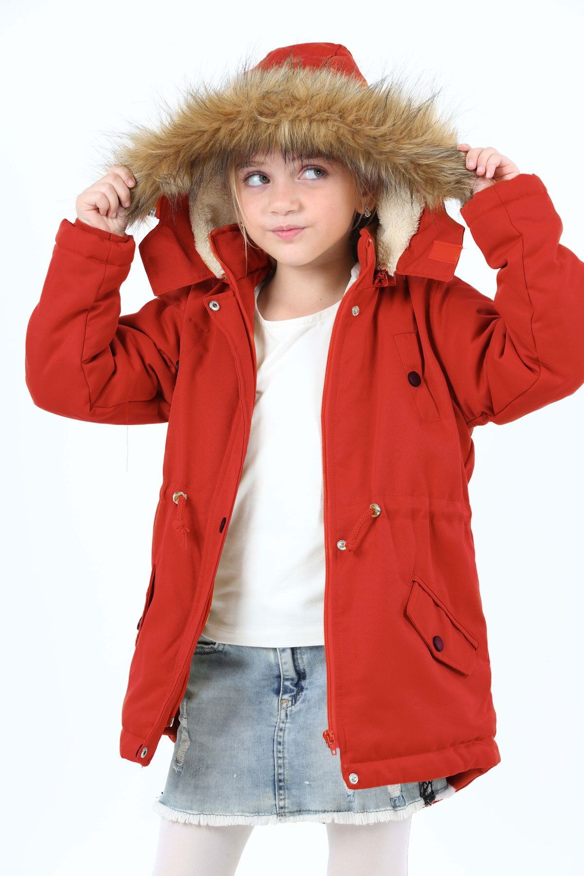 Asortik Kids-Girls - Gabardine Coat with Water Repellent Hood, Zipper and Pockets 6