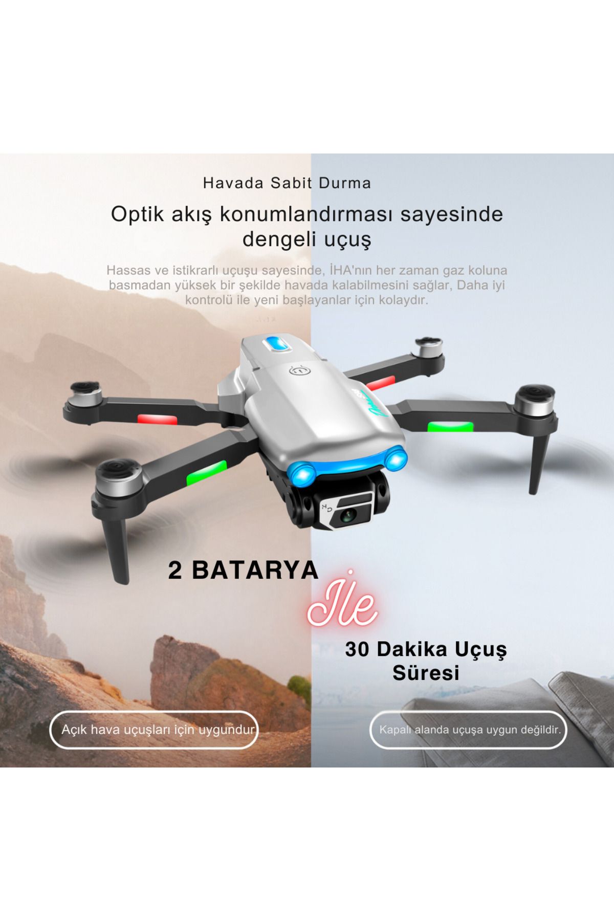 piha S98 Wıfı drone Hd Çift Kameralı Işıklı 2 Batarya ile 30dk Uçuş Süresi Taşıma Çantalı