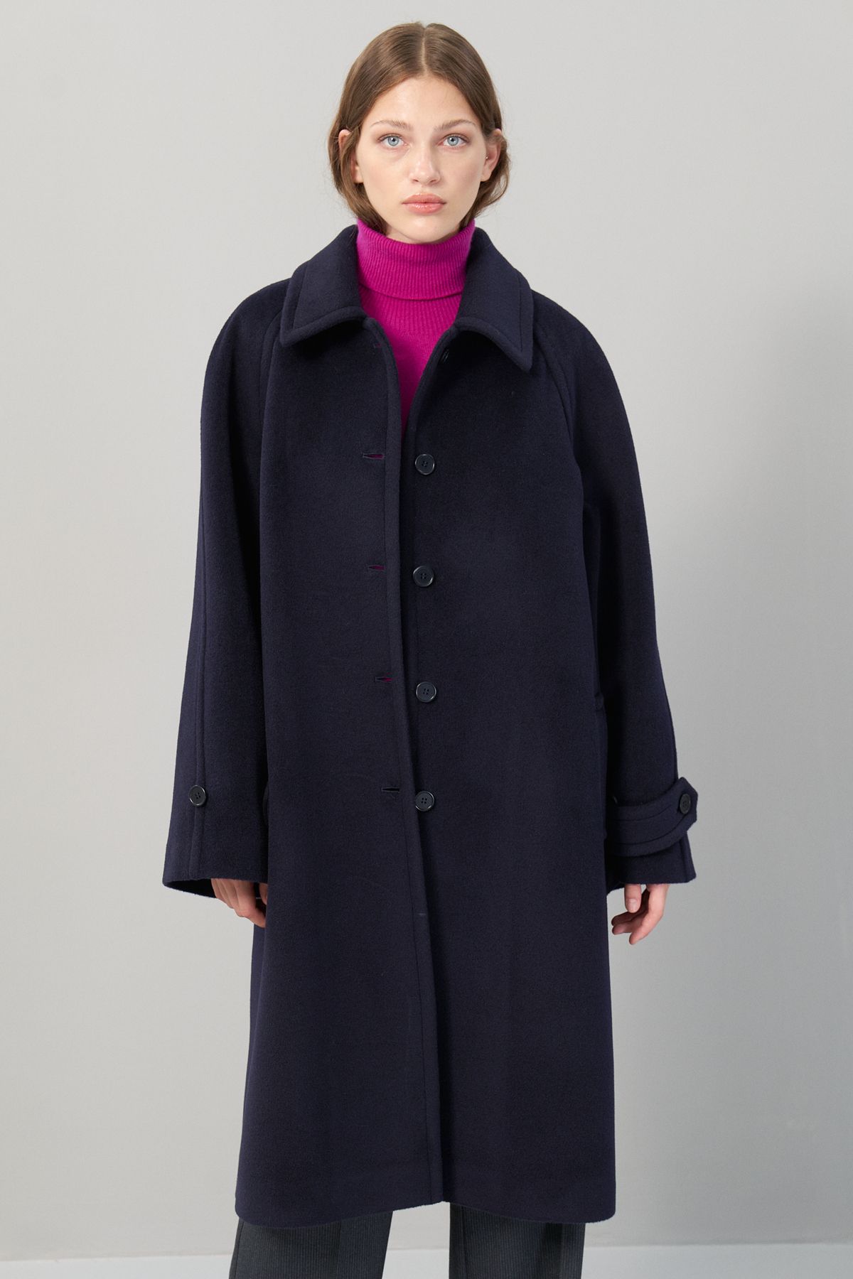 Roman-Navy Blue 100% Wool Coat - Buttoned K 2519004 _015 3