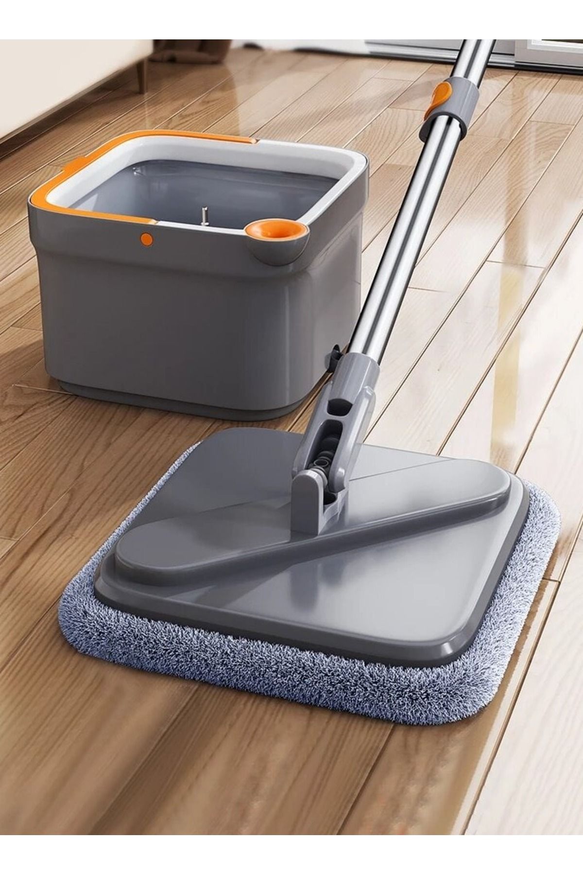 ALMUFARREJ-Rotary Squeeze Mop and Bucket Microfiber Mop Pads Hand Free Wringing Floor Clean Mop with 2 Pads 2