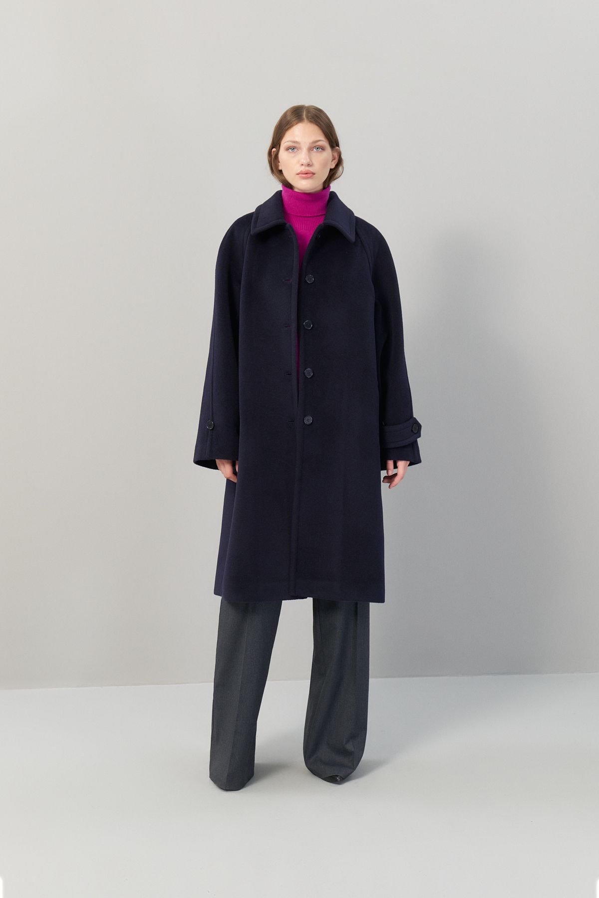 Roman-Navy Blue 100% Wool Coat - Buttoned K 2519004 _015 1