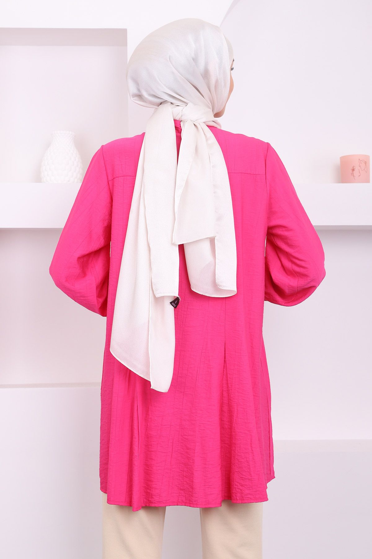 İmajButik-Fuchsia Pleated Stone Detailed Tunic 5