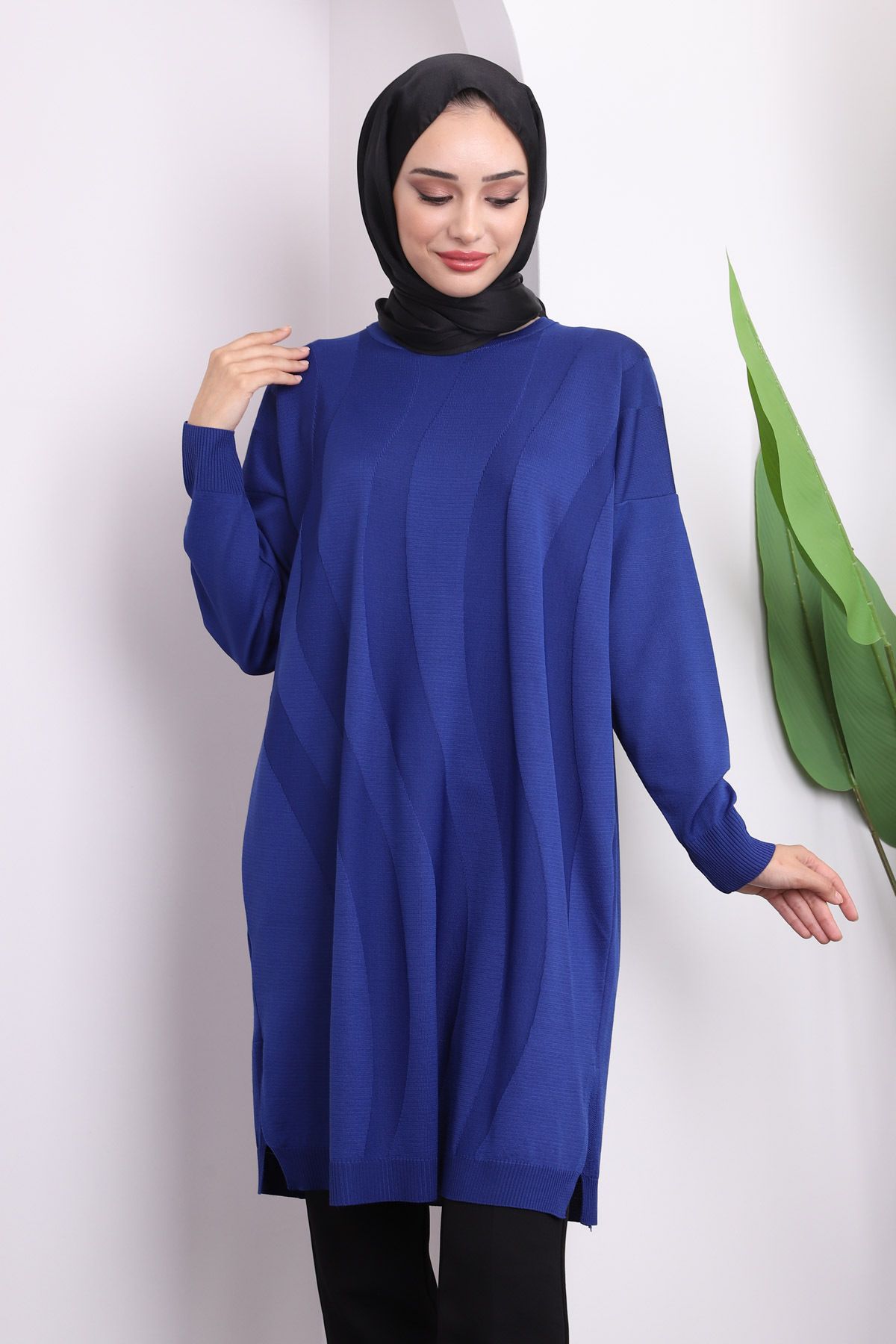 İmajButik-Navy Blue Cold Thread Mercerized Knitwear Tunic 2