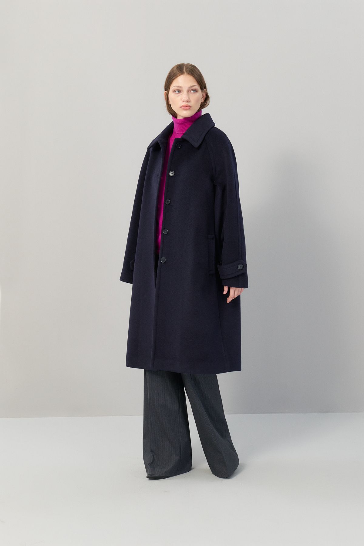 Roman-Navy Blue 100% Wool Coat - Buttoned K 2519004 _015 5