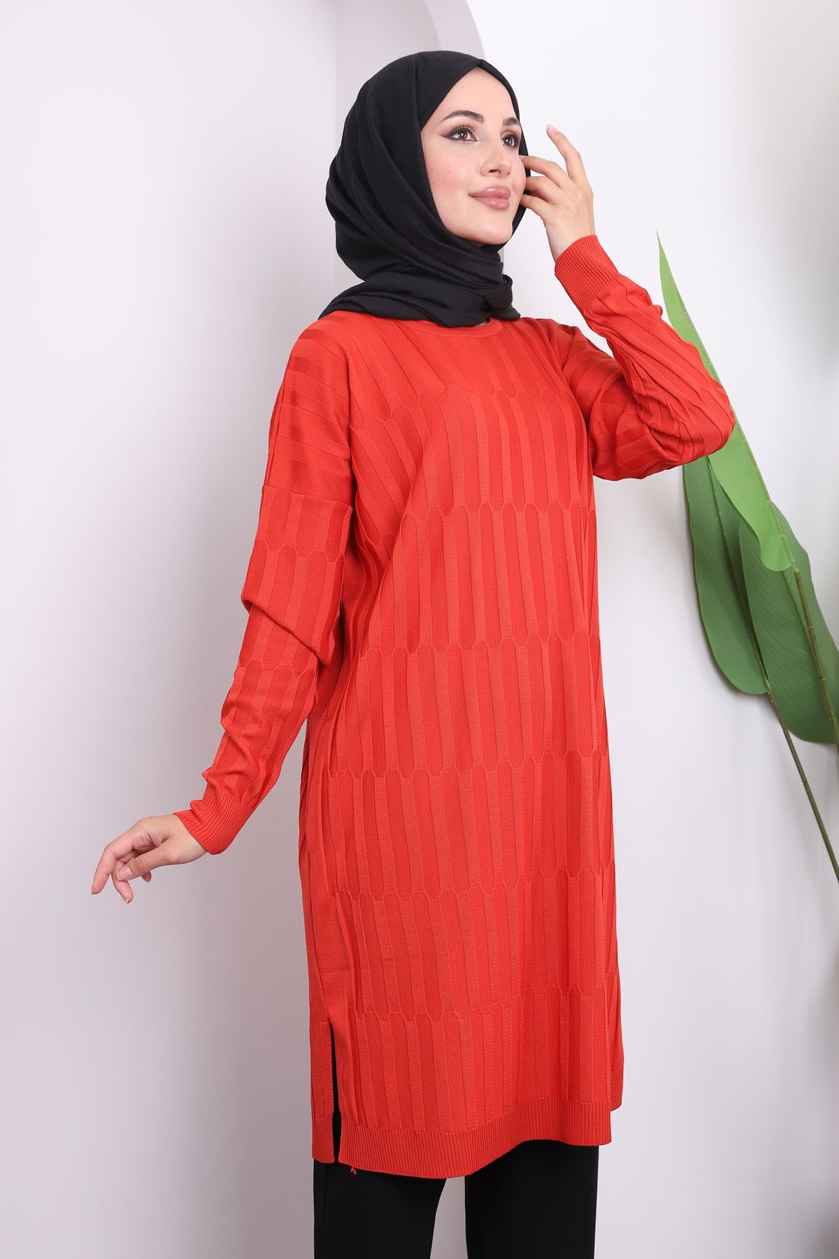 İmajButik-Pomegranate Flower Cold Thread Mercerized Knitwear Tunic 1