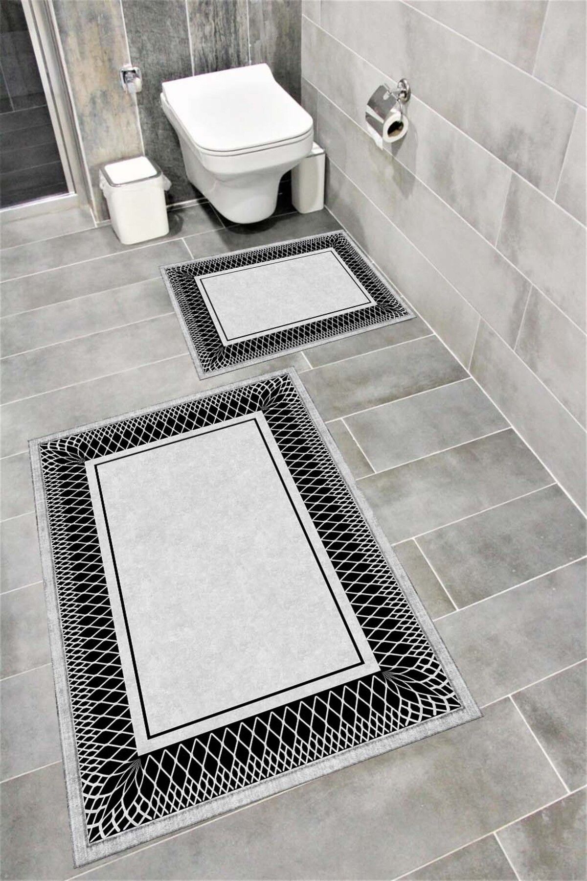 Bordo Halı Su Emici Yumuşak Kaymaz Taban Sünger Dolgulu Yıkanabilir Dekoratif Banyo Paspası-1169gri