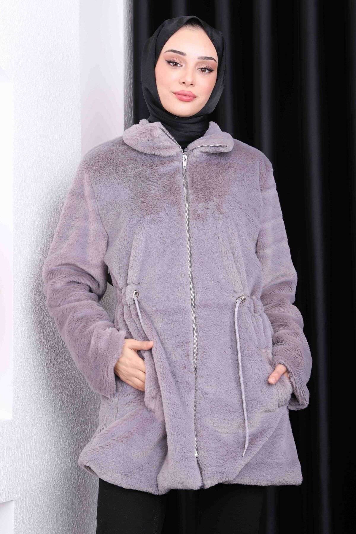 İmajButik-Smoked Zippered Plush Coat 3