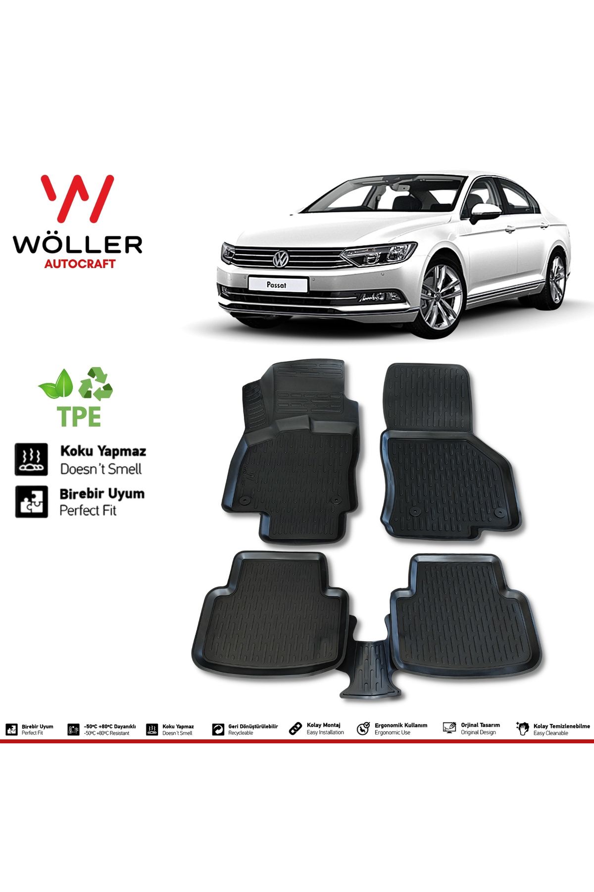 wöller Volkswagen Passat B8.5 B8 Paspas 2015 2023 Arası Uyumlu 3d Havuzlu Paspas