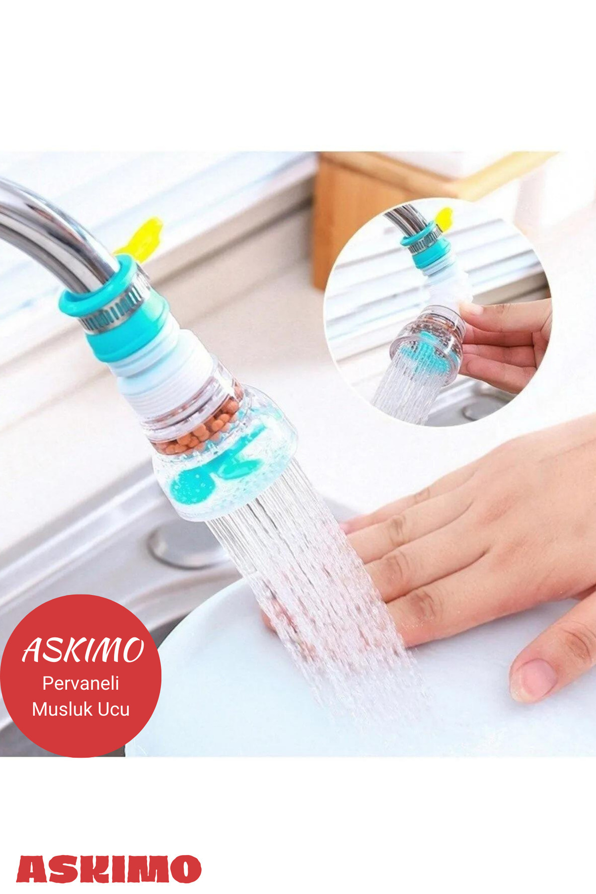 Askımo Mutfak Lavabo Musluk Başlığı Boncuklu Döner Tasarruflu Ayarlanabilir Musluk Ucu Aparatı 1 Adet