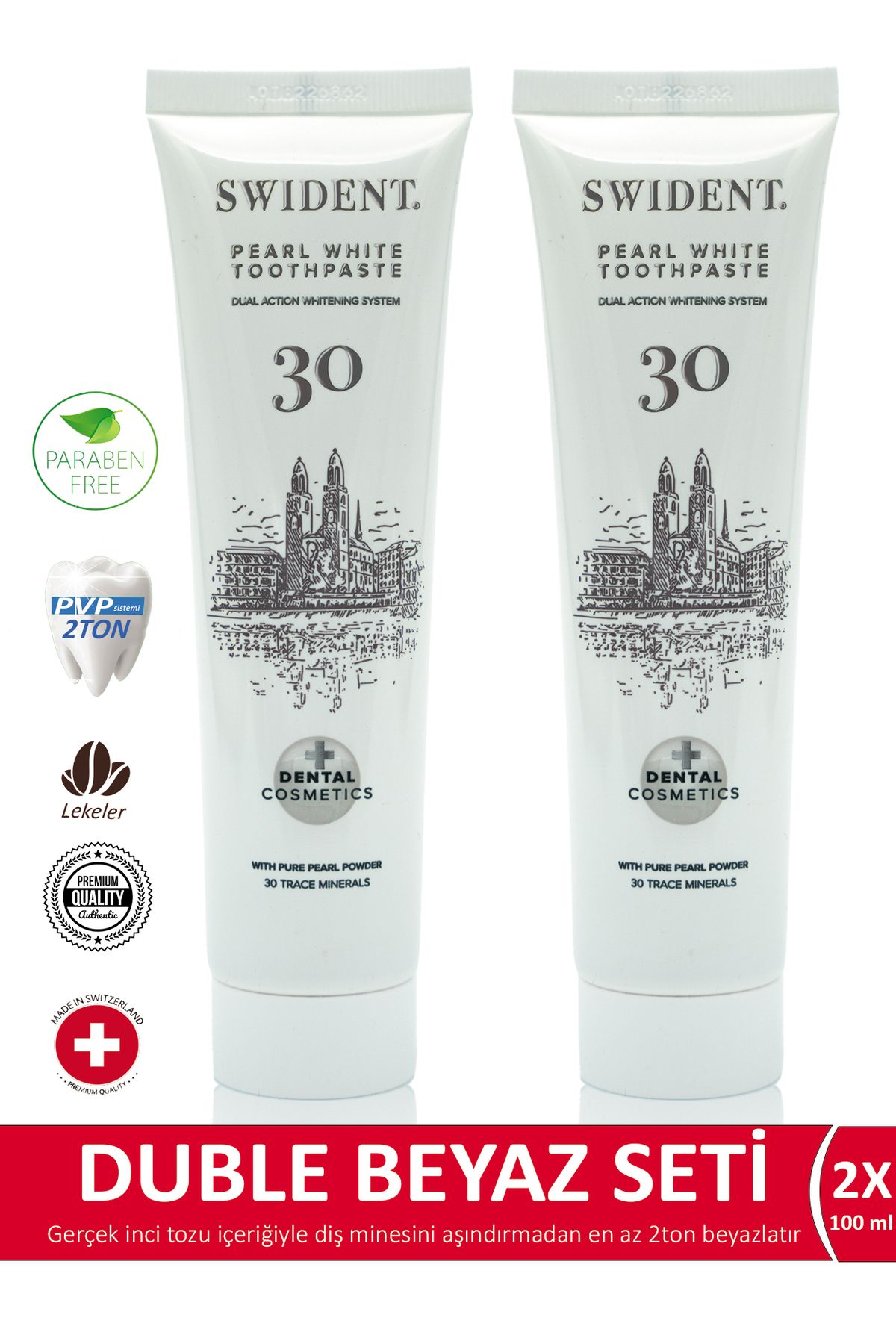 SWIDENT-2x Pieces Pearl White 100ml Toothpaste Double Effect Whitening Multi-Alazöde Whitening Toothpaste 1