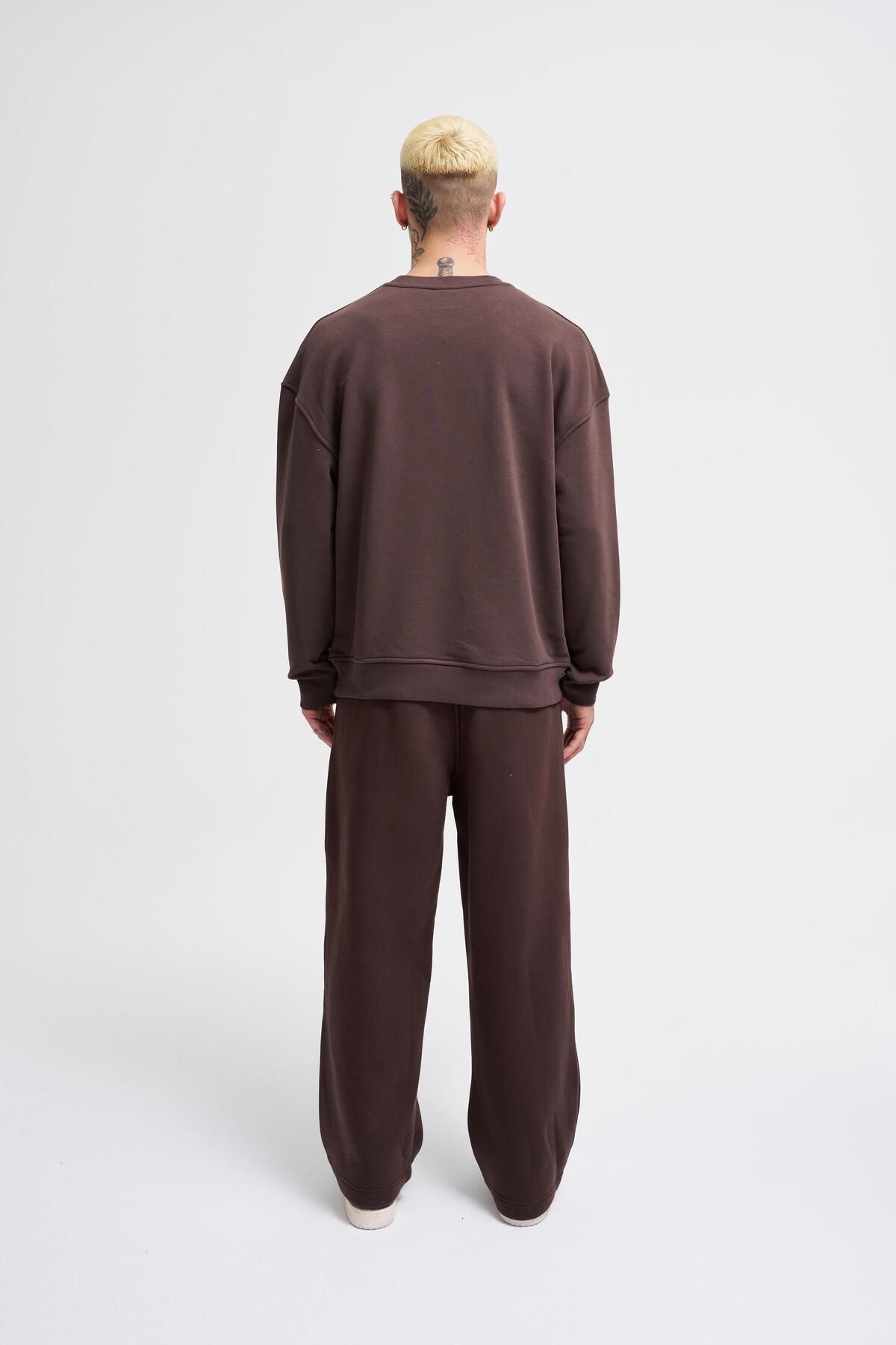 Erkek Basic Oversize Kahve Sweatshirt - 7