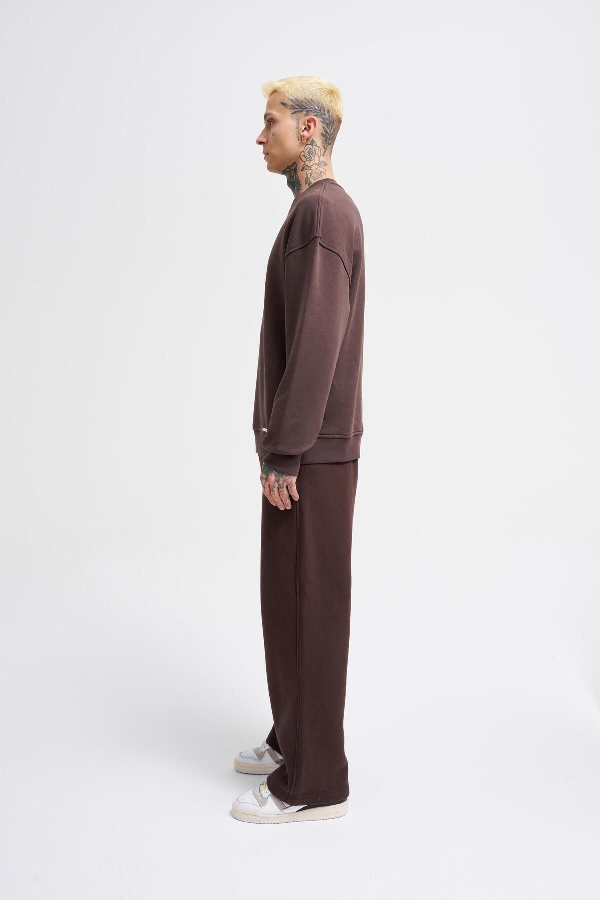Erkek Basic Oversize Kahve Sweatshirt - 6
