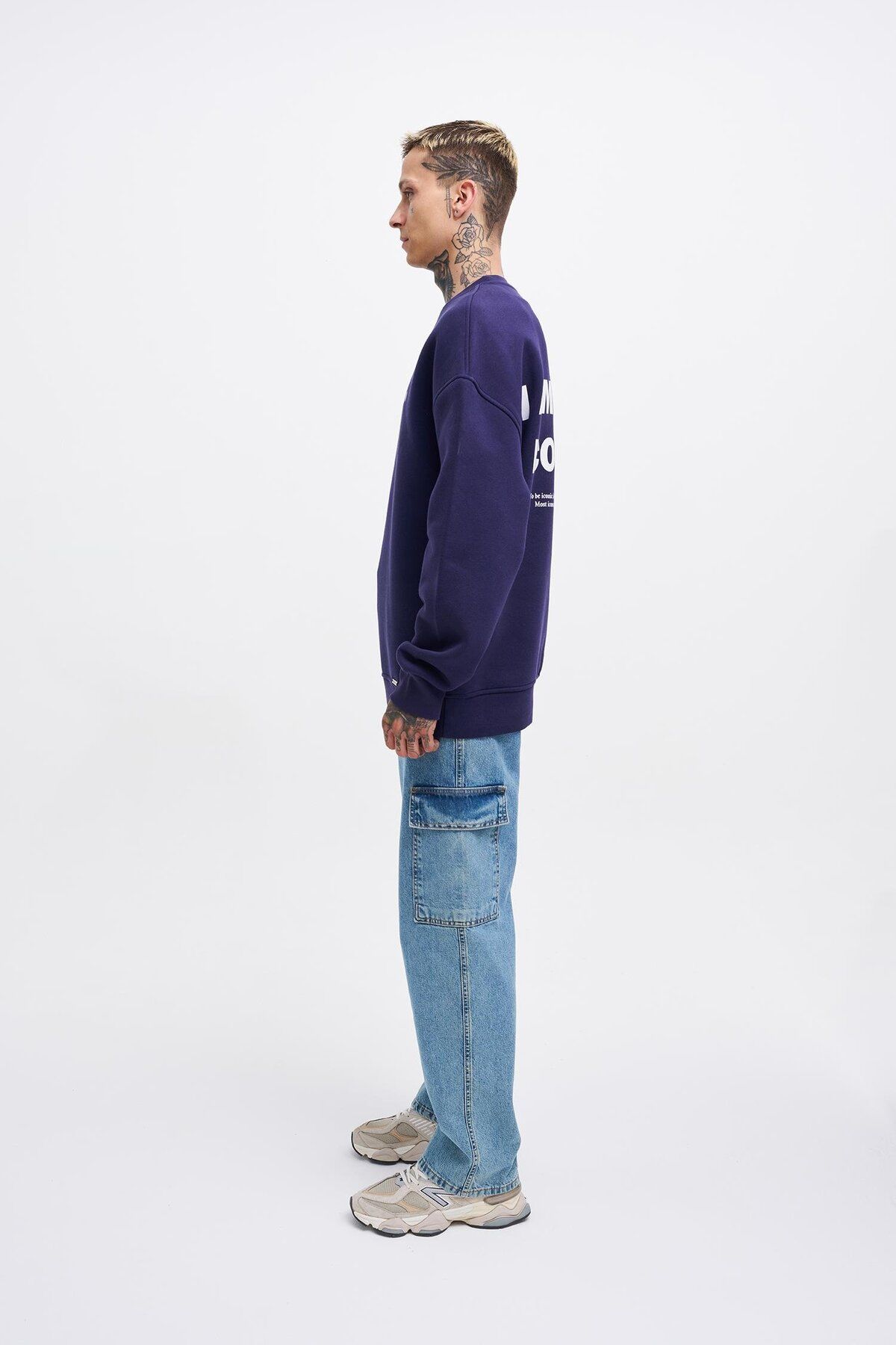 Machinist-Men's Icon Printed Oversize Navy Blue Sweatshirt 5