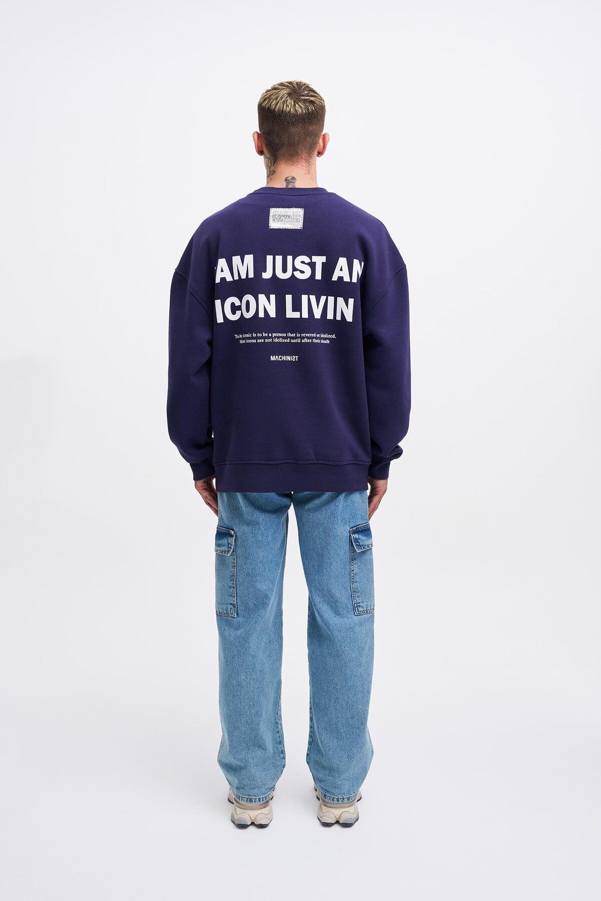 Machinist-Men's Icon Printed Oversize Navy Blue Sweatshirt 6