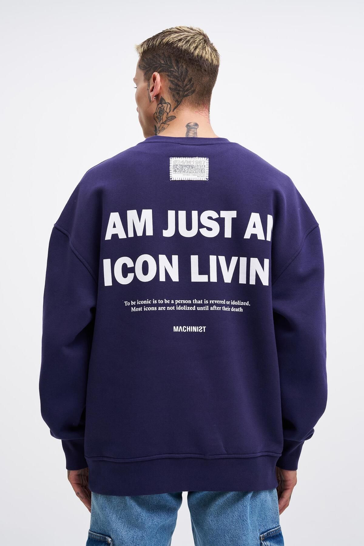 Machinist-Men's Icon Printed Oversize Navy Blue Sweatshirt 3
