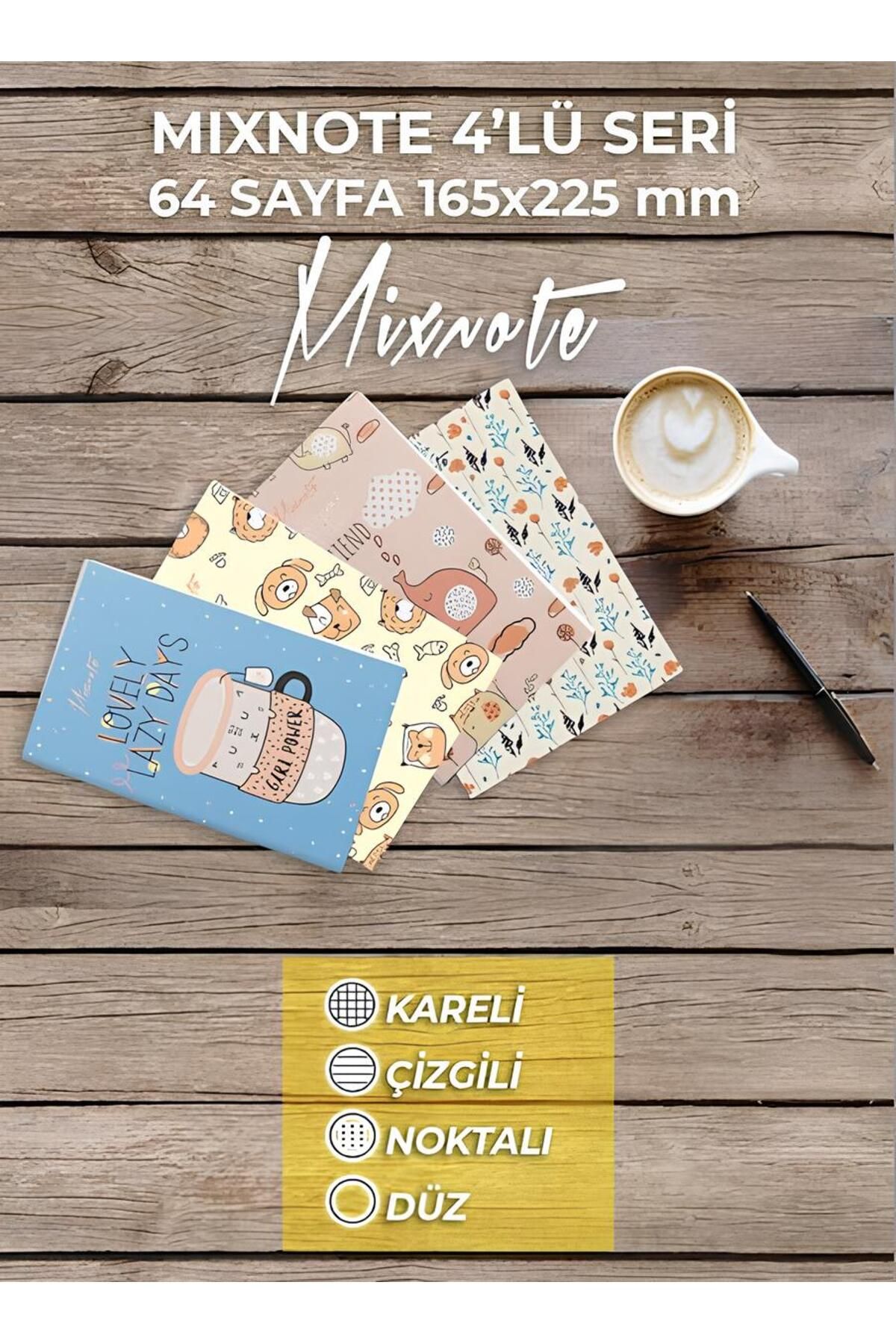 Turuncu Beyaz-64 Number Patterned Notebook Set of 4 1