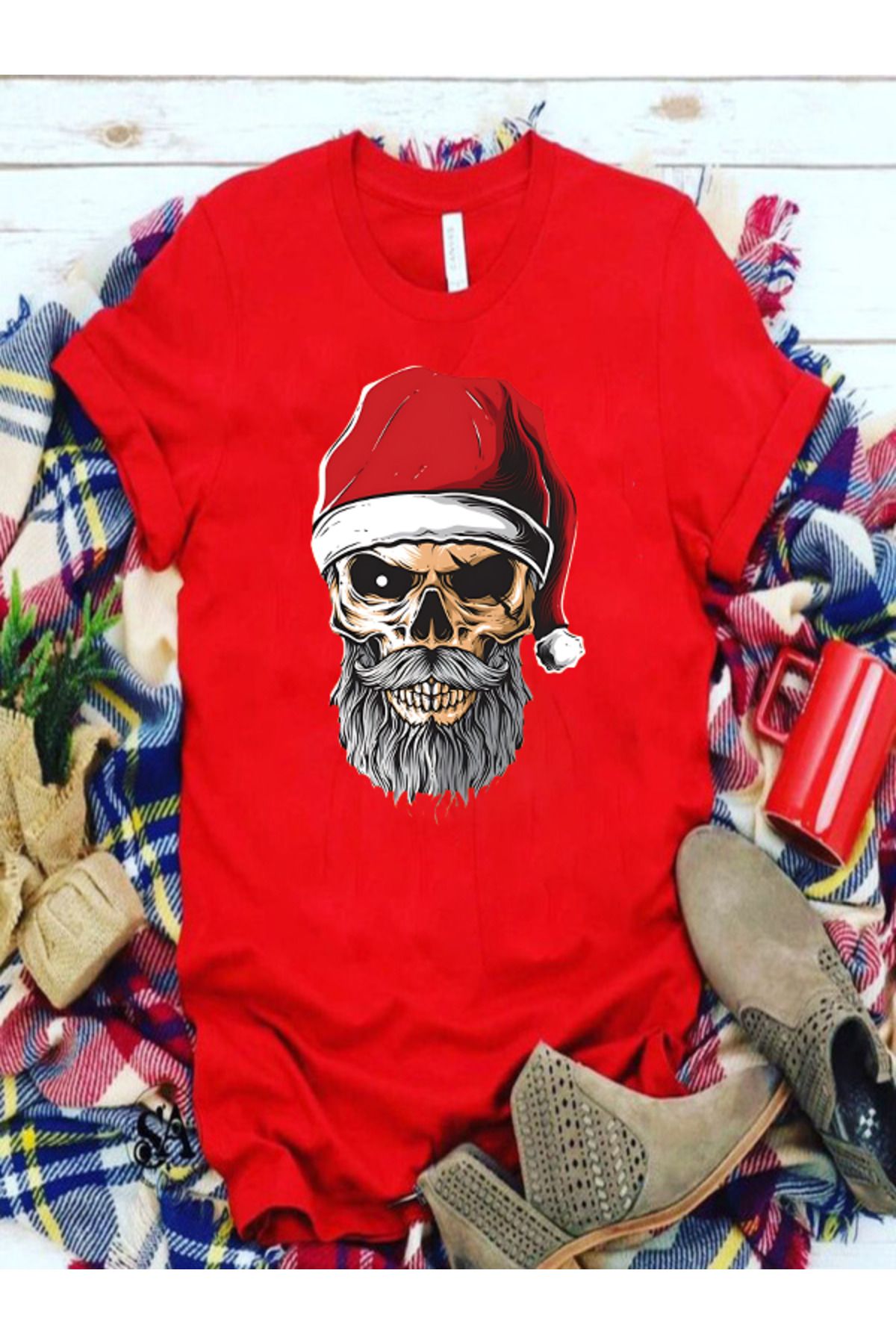 Pisa Art Yılbaşı Yeniyıl Noel Temalı Kırmızı Serisi Unisex Özel Tasarım T-Shirt