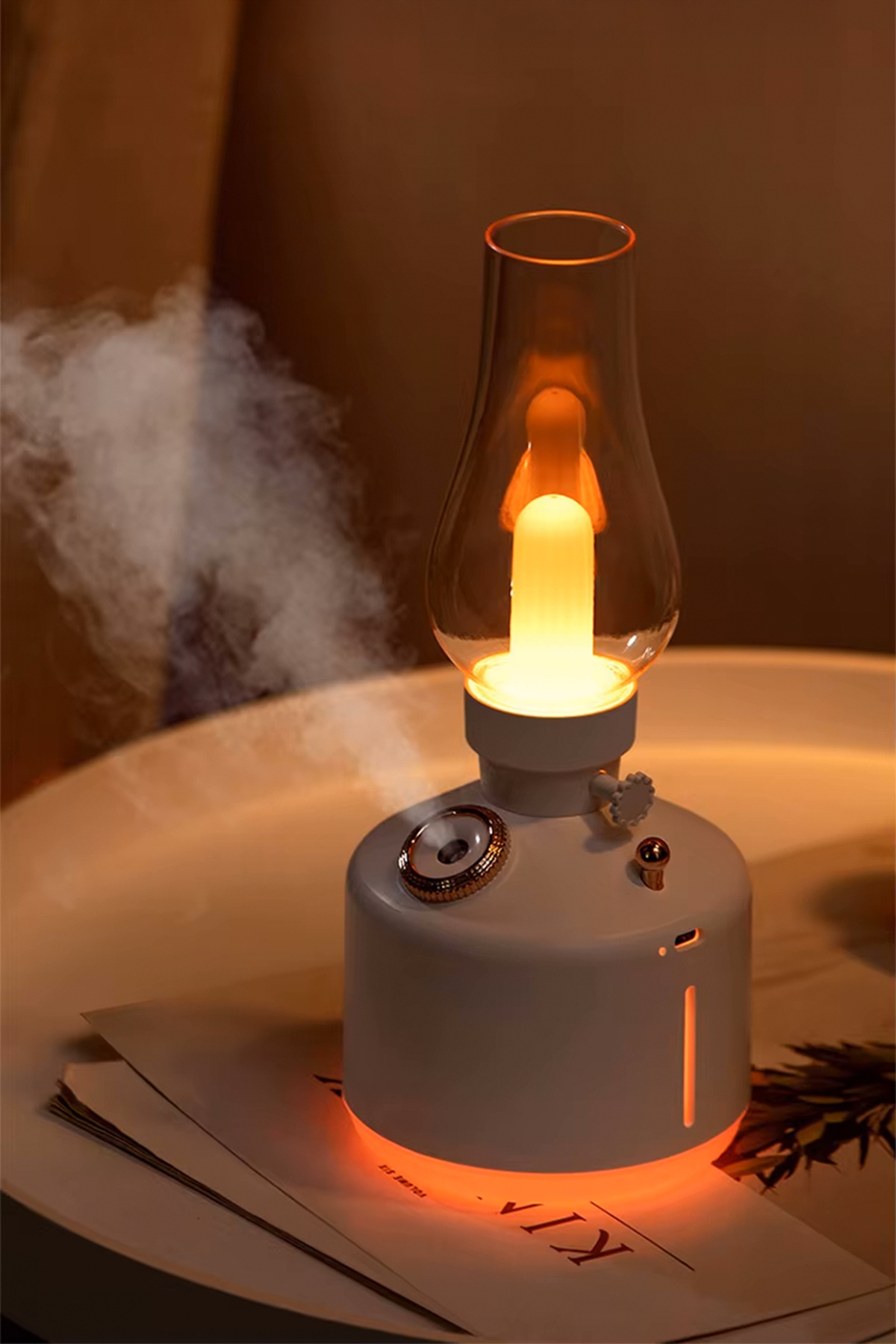 ALFAGİFT Şarjlı Nostaljik Gaz Lambası Hava Nemlendirici ve Buhar Makinesi- Dekoratif Masa ve Gece Lambası