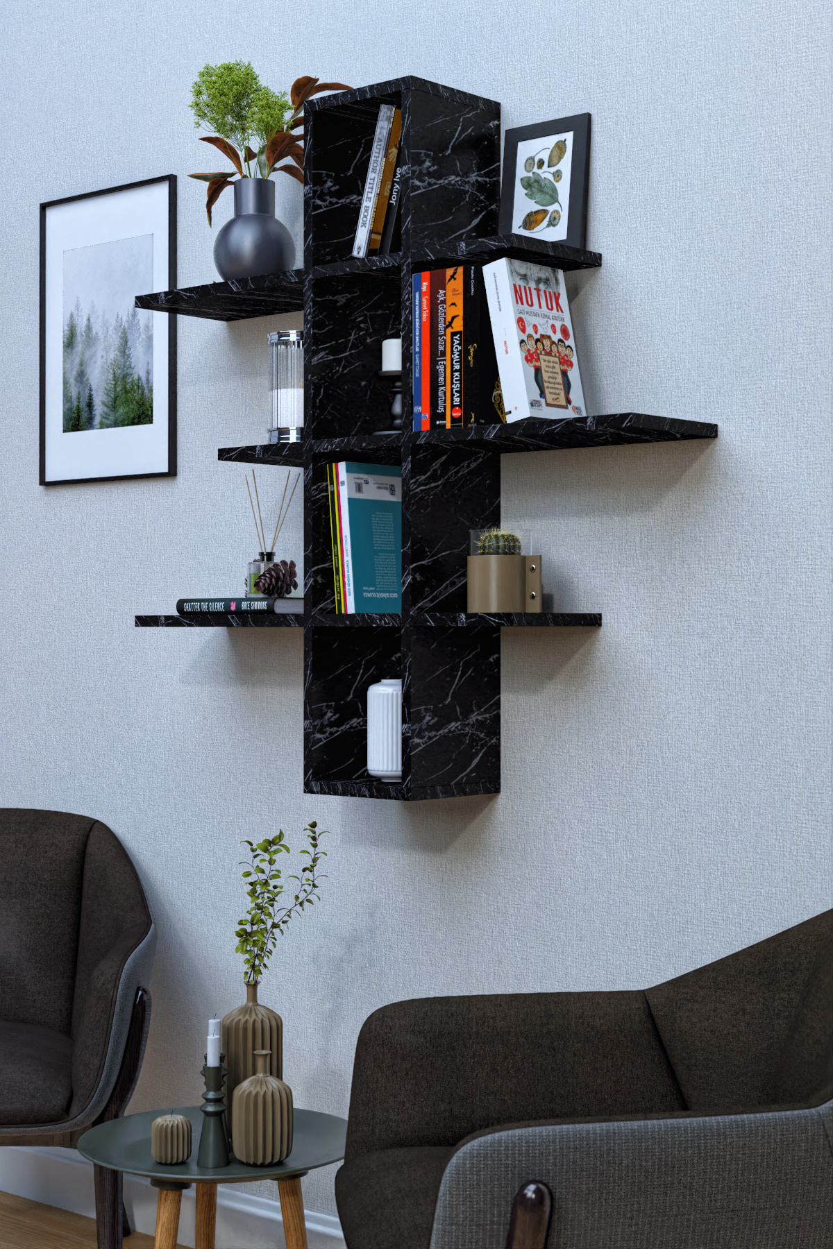 moka park avm-10 مقصورات 3 أرفف رف كتب مزخرف متعدد الأغراض مثبت على الحائط 1