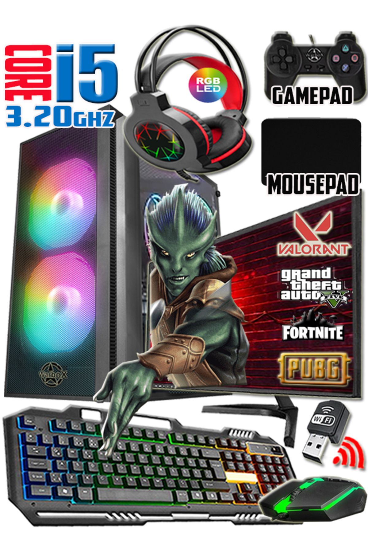 WARBOX Blade I5 750 Turbo:3.20ghz 8gb Ram 128gb Ssd 250gb Hdd R7 240 4gb E.kartı 19" Monitör Gaming Set