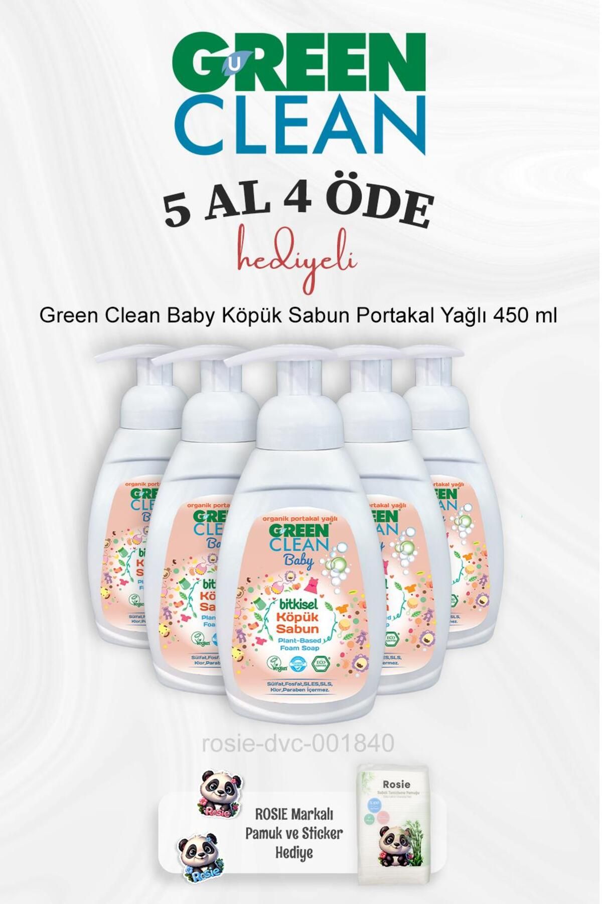 Green Clean Baby Köpük Sabun Portakal Yağlı 450 ml 5 Al 4 Öde ve Rosie Pamuk