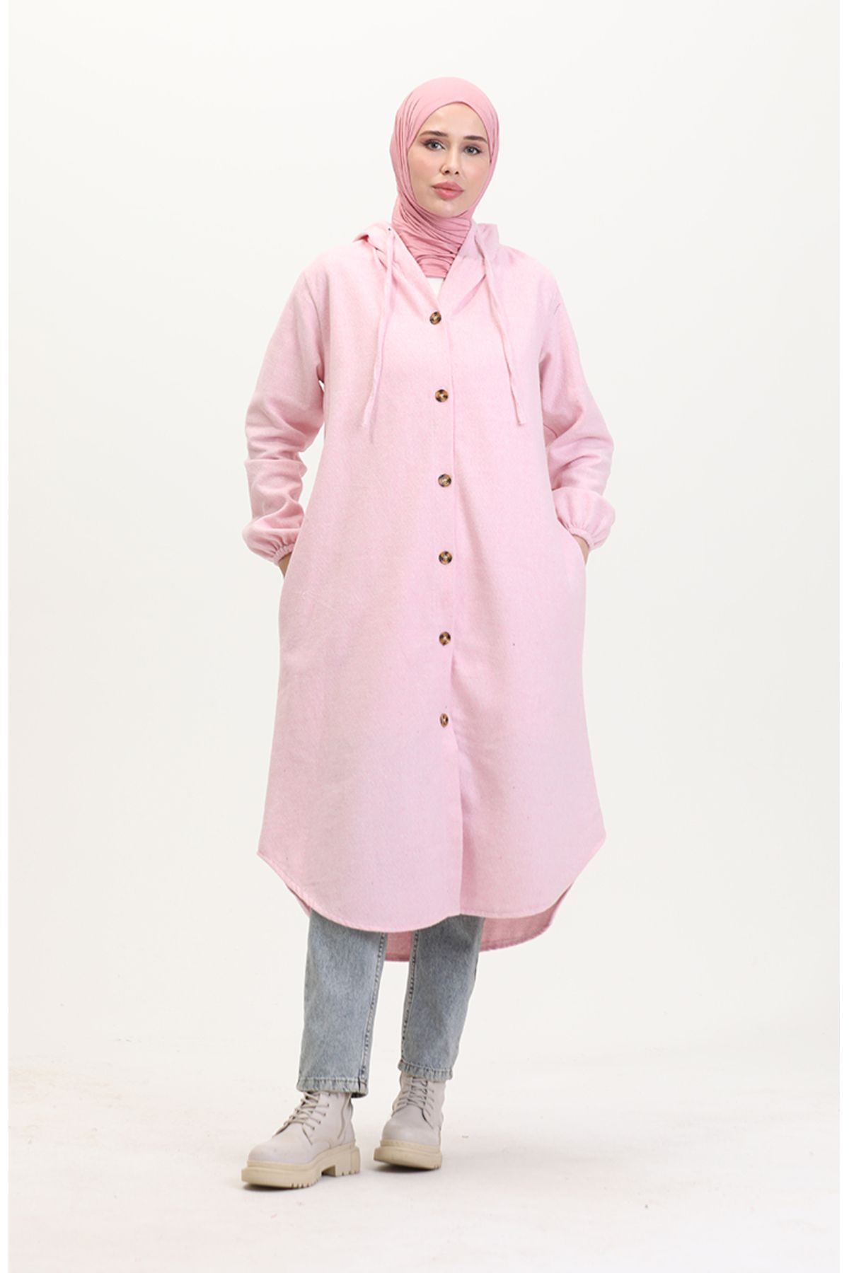 sefamerve-Pink Thin Stamp Hooded Cap - 0535-06 2