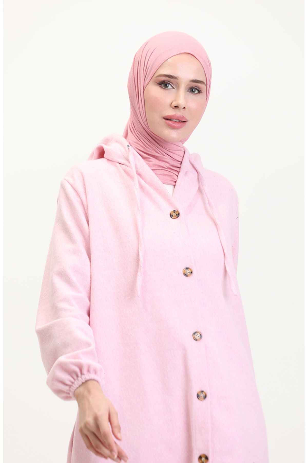 sefamerve-Pink Thin Stamp Hooded Cap - 0535-06 3