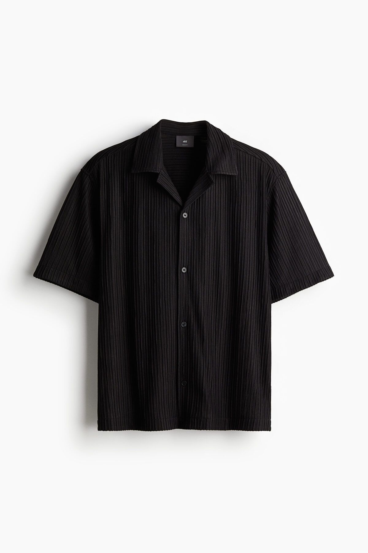 پیراهن / بلوز دکمه دار مشکی مردانه یقه بافت تناسب اندام H M H&M