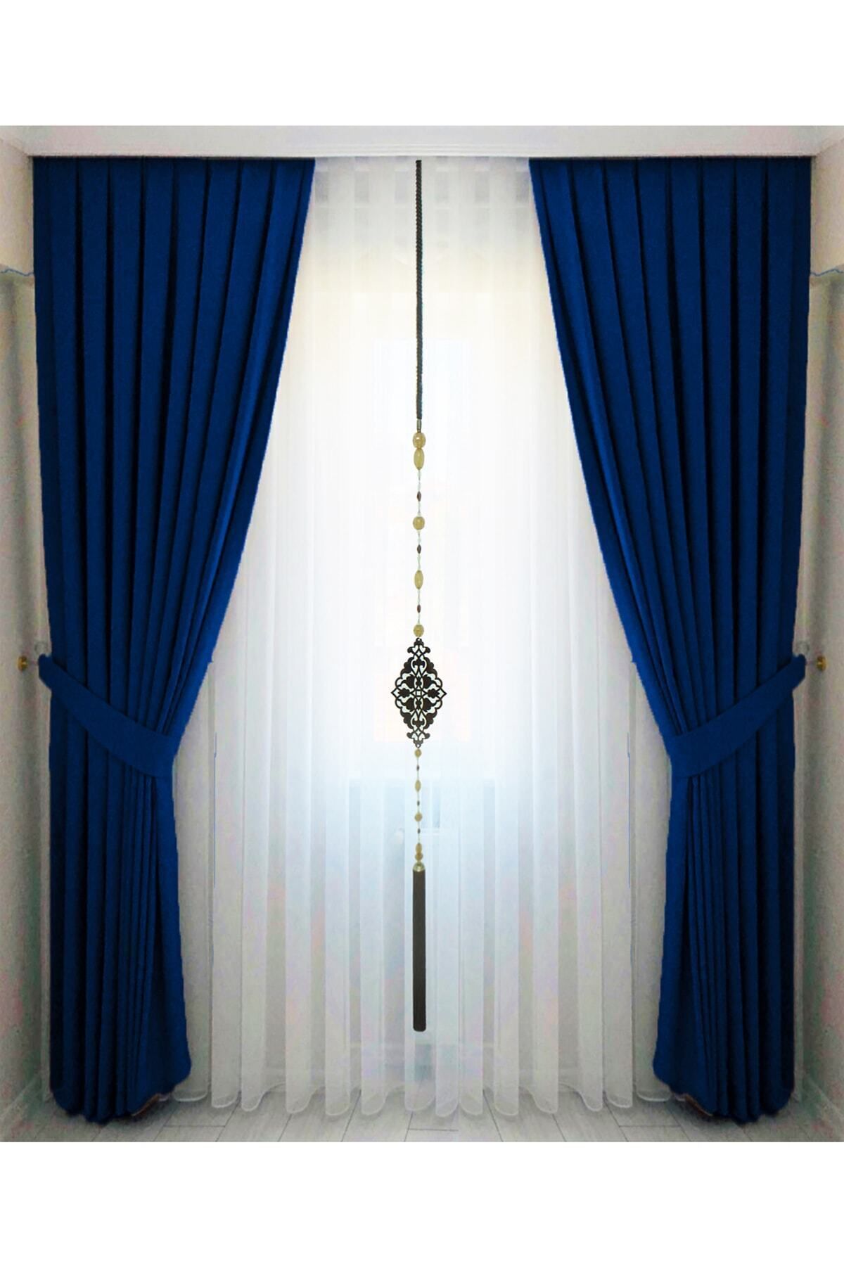 İ.D İpek Dokuma-Light Navy Blue Pleated Velvety Background Curtain High Quality Single Wing 1