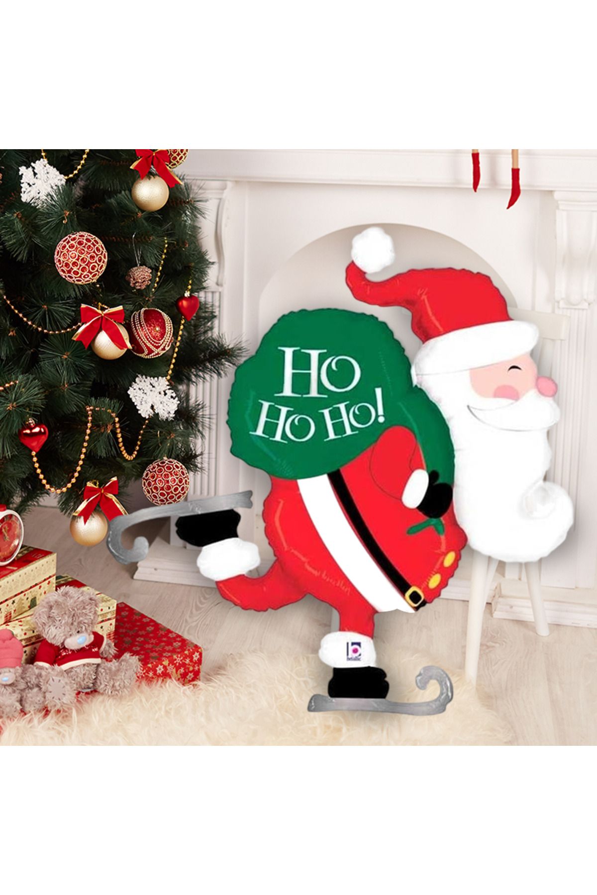 kidspartim-Christmas Ice Skating Santa Claus Gift Foil Balloon with Sack 79X89 cm 2