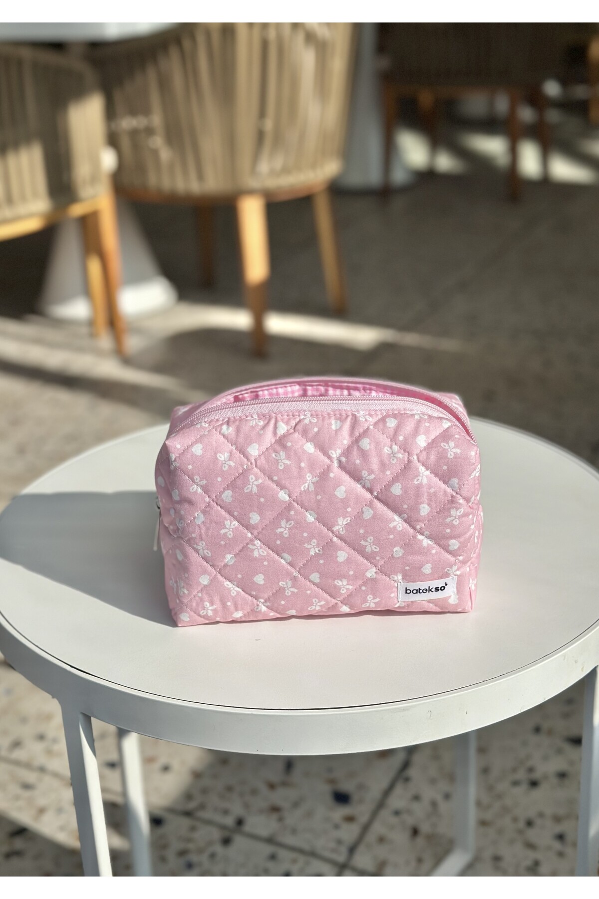 Pembe Kurdele Desenli Makyaj Çantası - Büyük Boy — صورتی MNPMB01 — تصویر 6 از 6