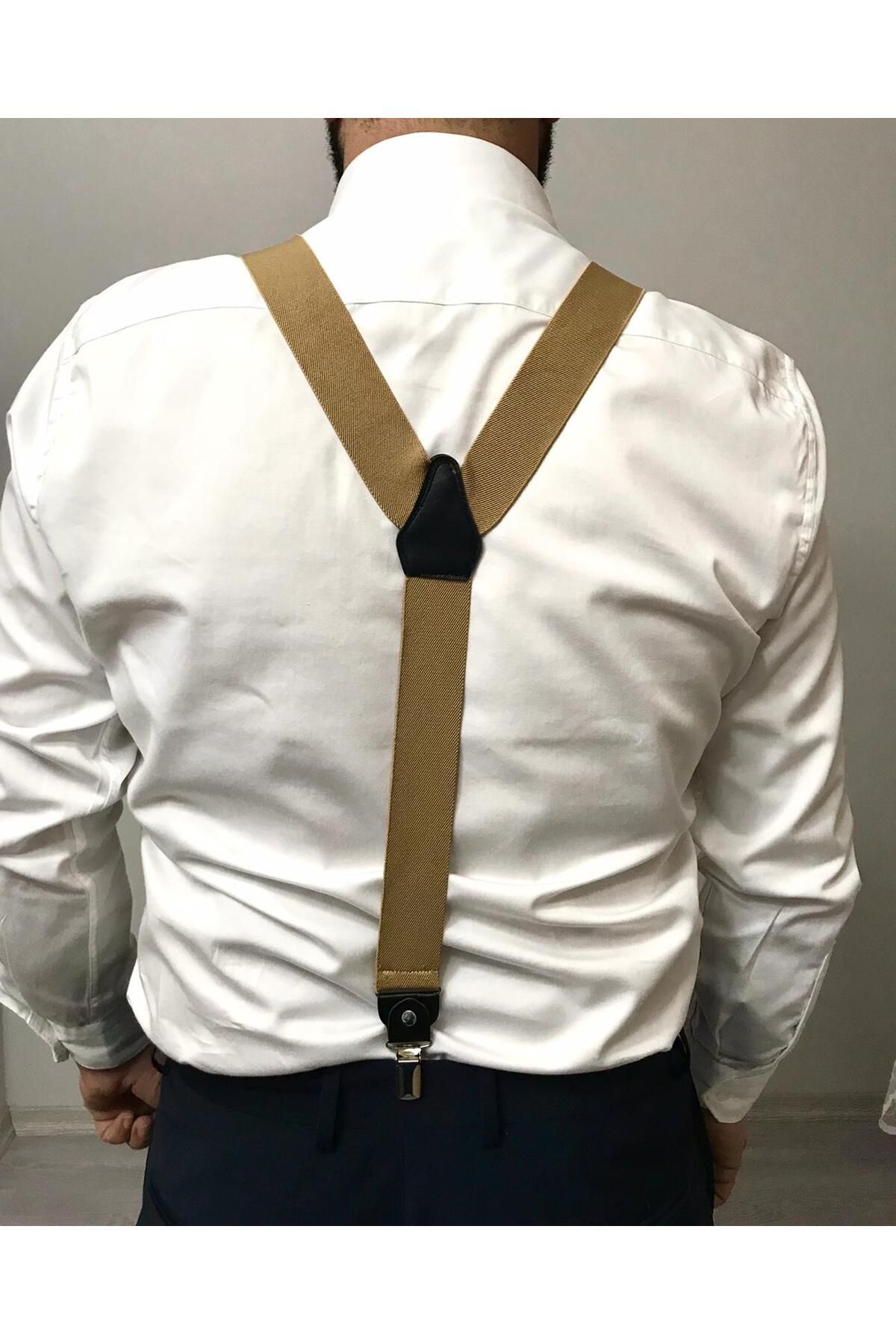 آویز شلوار SuspenderS انتهای چرمی Unisex Metal 3 Clips