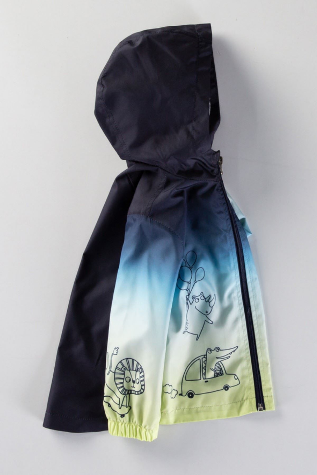 MDM Dinazor Figürlü Kapşonlu Fermuarlı Pamuklu Astarlı Cepli Kız Erkek Bebek Yağmurluk Mont Tulum Çocuk fotoğrafı 3 (önizleme)