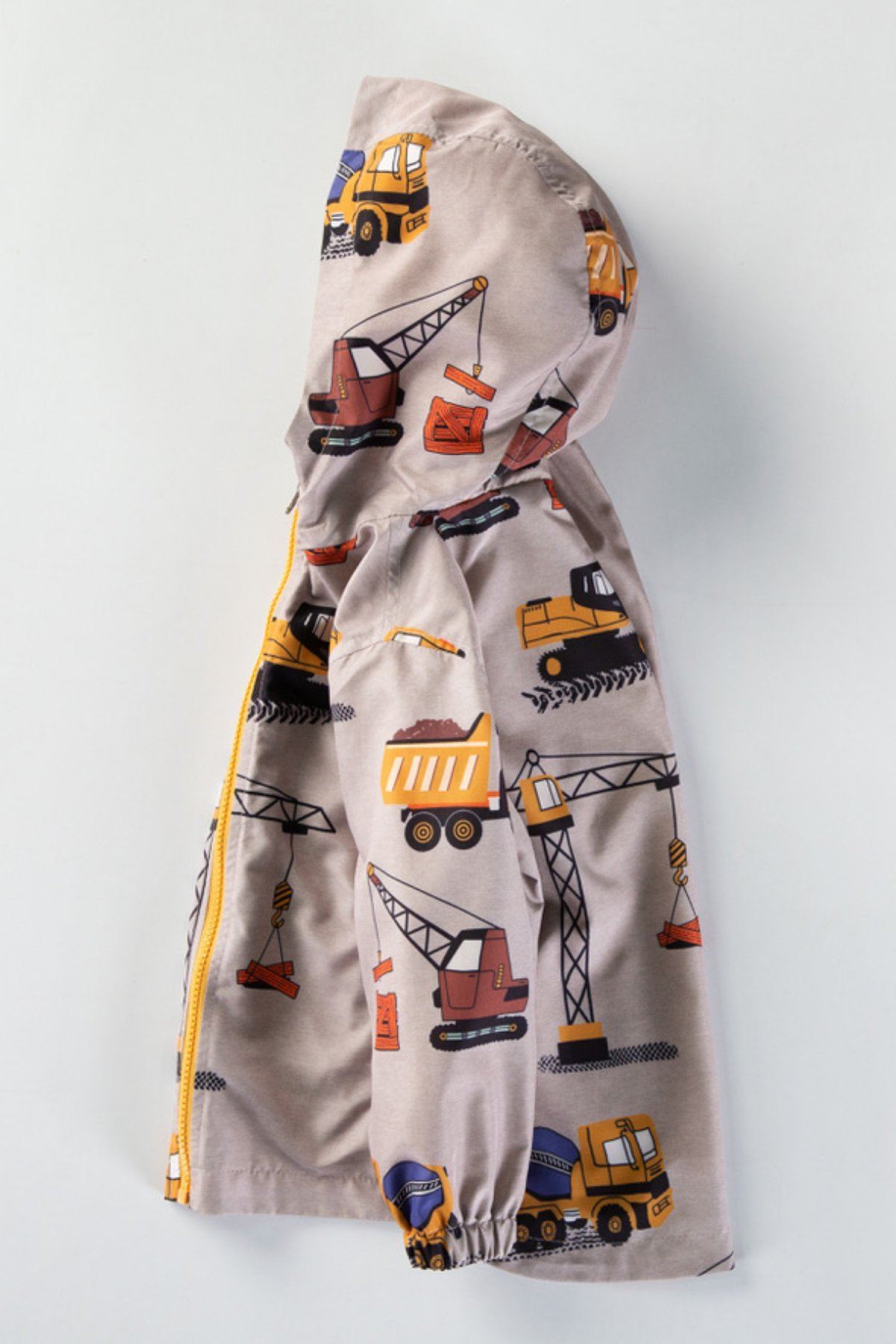 MDM Kepçe Desenli Fermuarlı Pamuklu Astarlı Kapşonlu Cepli Kız Erkek Bebek Yağmurluk Mont Tulum Çocuk fotoğrafı 4 (önizleme)