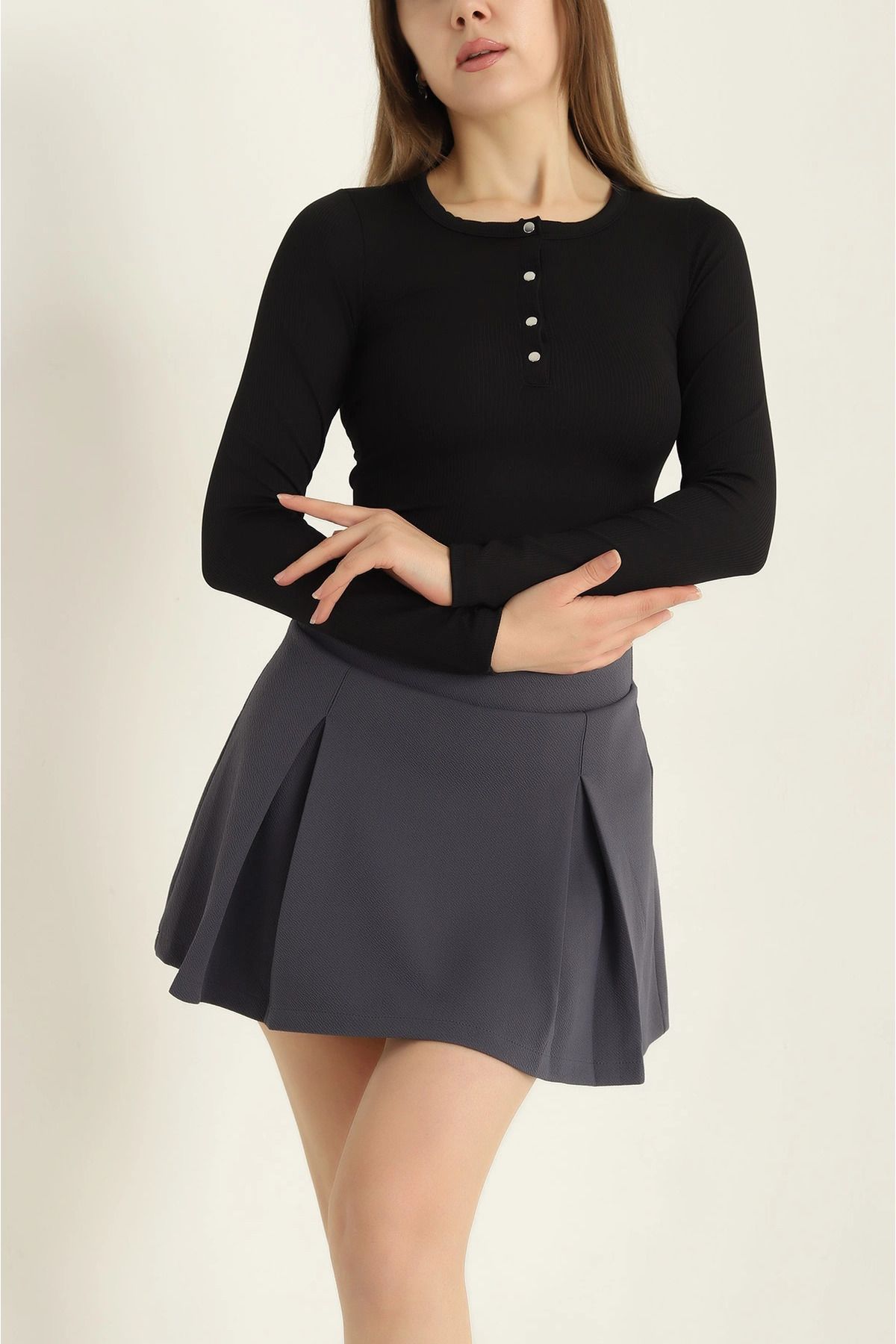 vuvutasarım-New Season Black Snap Button Wrapped Blouse 4