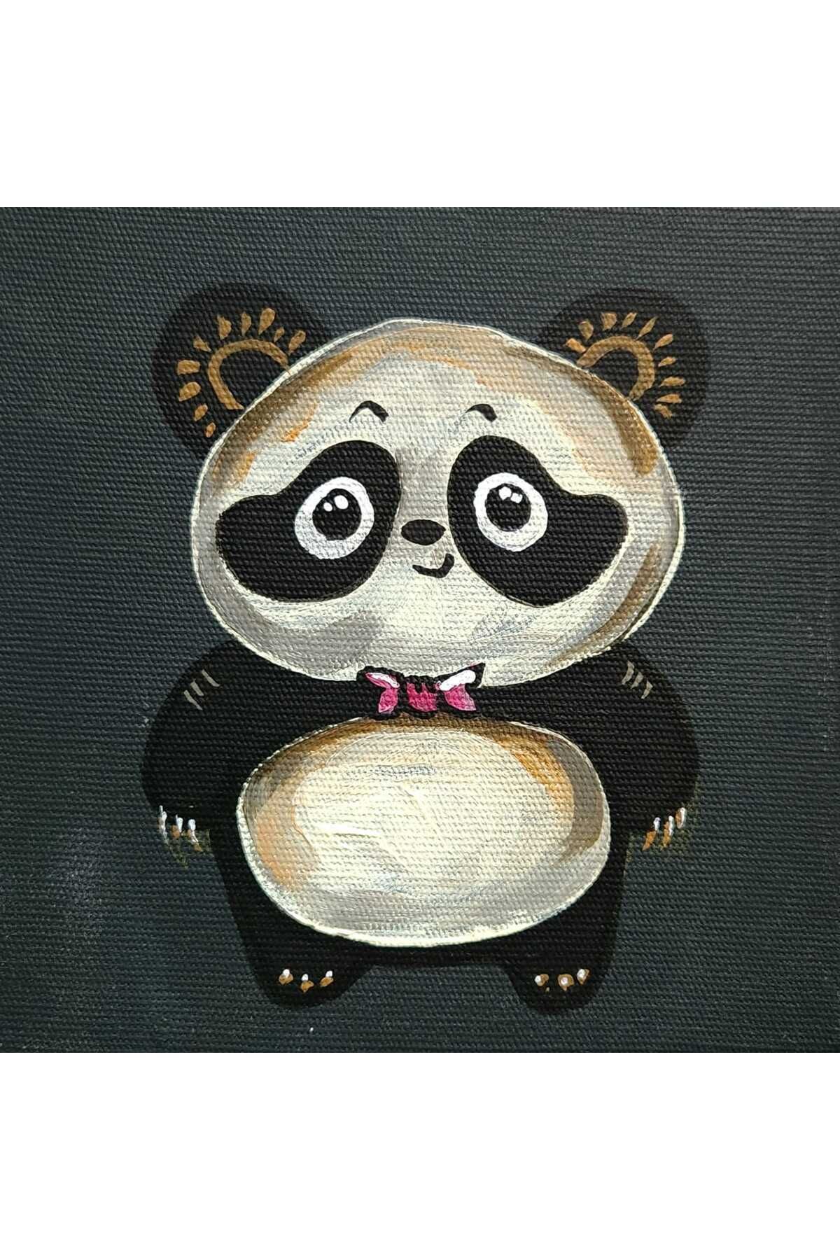 Sanat Markt Pet Yavru Hediye Kutusu - Panda - Sanatsal Hediye Kutusu - Koyu Gri - Panda Maskot - 15x15cm Tuval