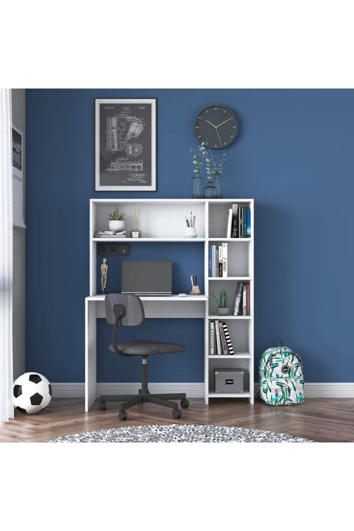 Home Canvas-Computer Desk with Bookshelf and Shelves White - White 3