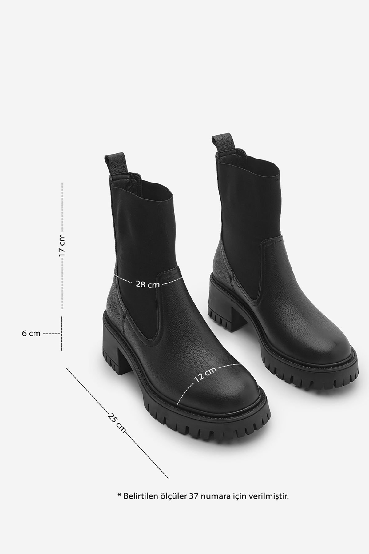 Marjin-Genuine Leather Black Thick Heeled Boots - Elastic and Serrated Sole, Casual Roden 8