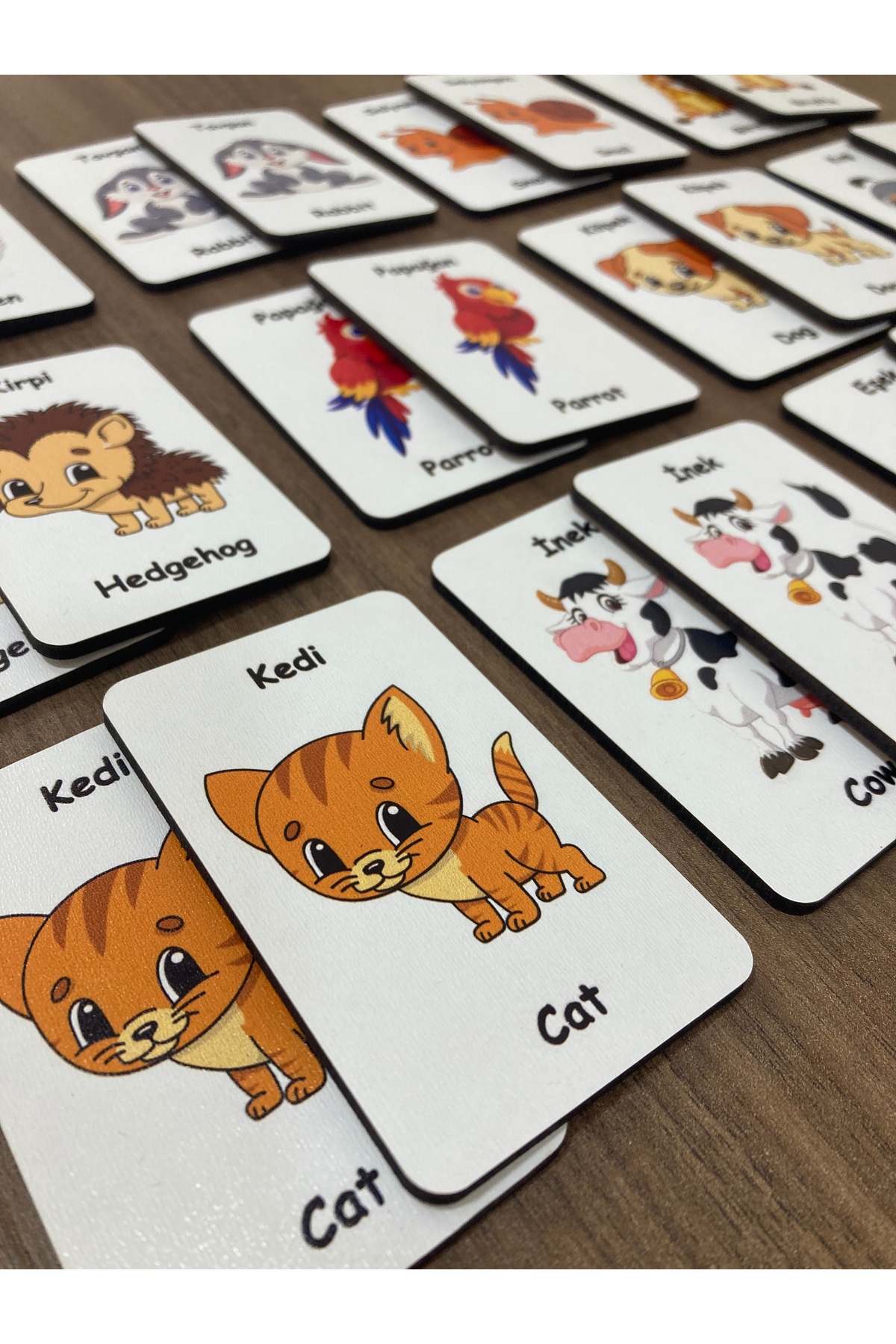 Leelii Tasarım Sevimli Hayvanlar Ahşap Hafıza Eşleme Kartları 12 Hayvan 24 Kart Türkçe - İngilizce Hafıza Oyunu fotoğrafı 6 (önizleme)