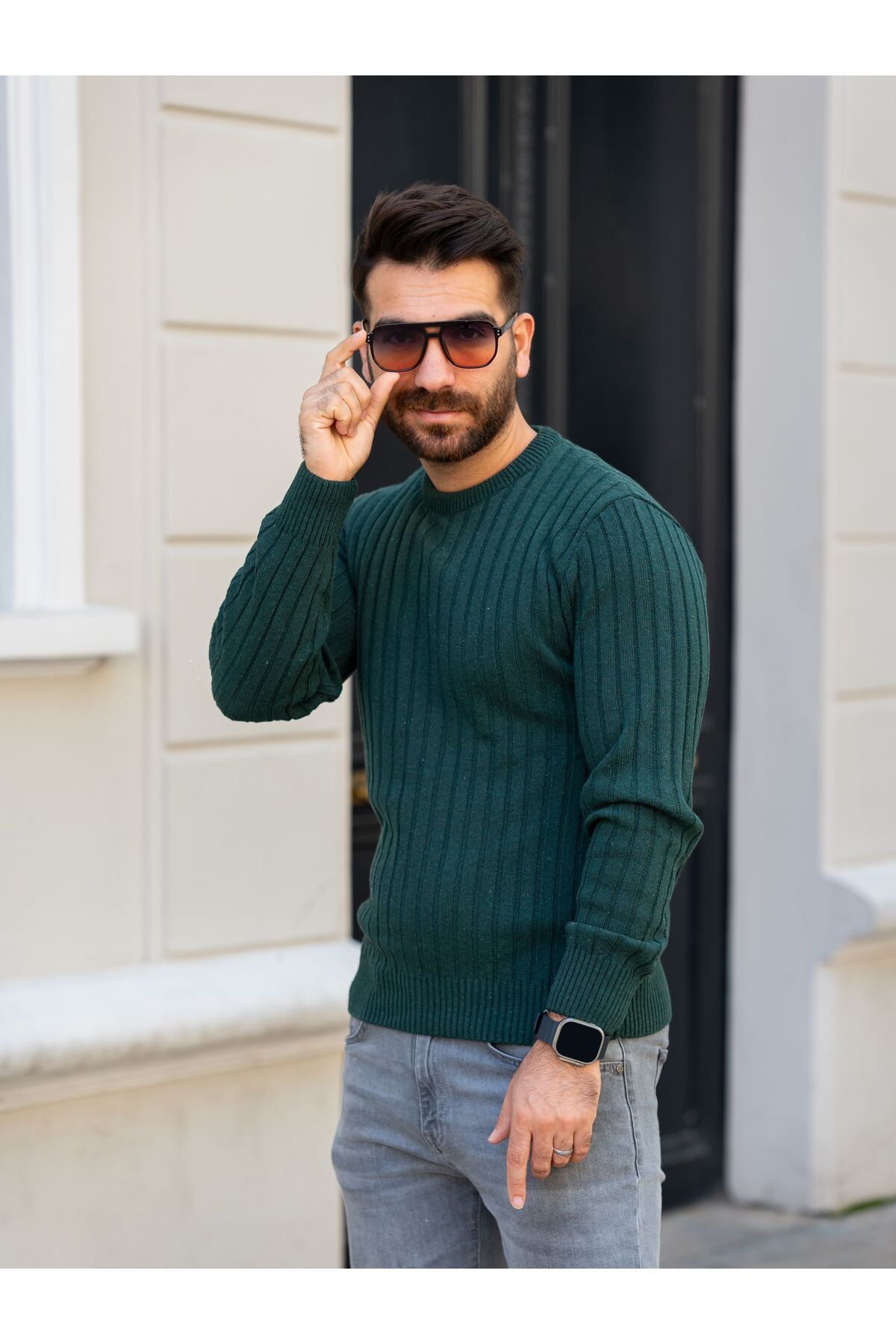 Know-Pulover verde pentru bărbați Thessaloniki cu decolteu triplu 3